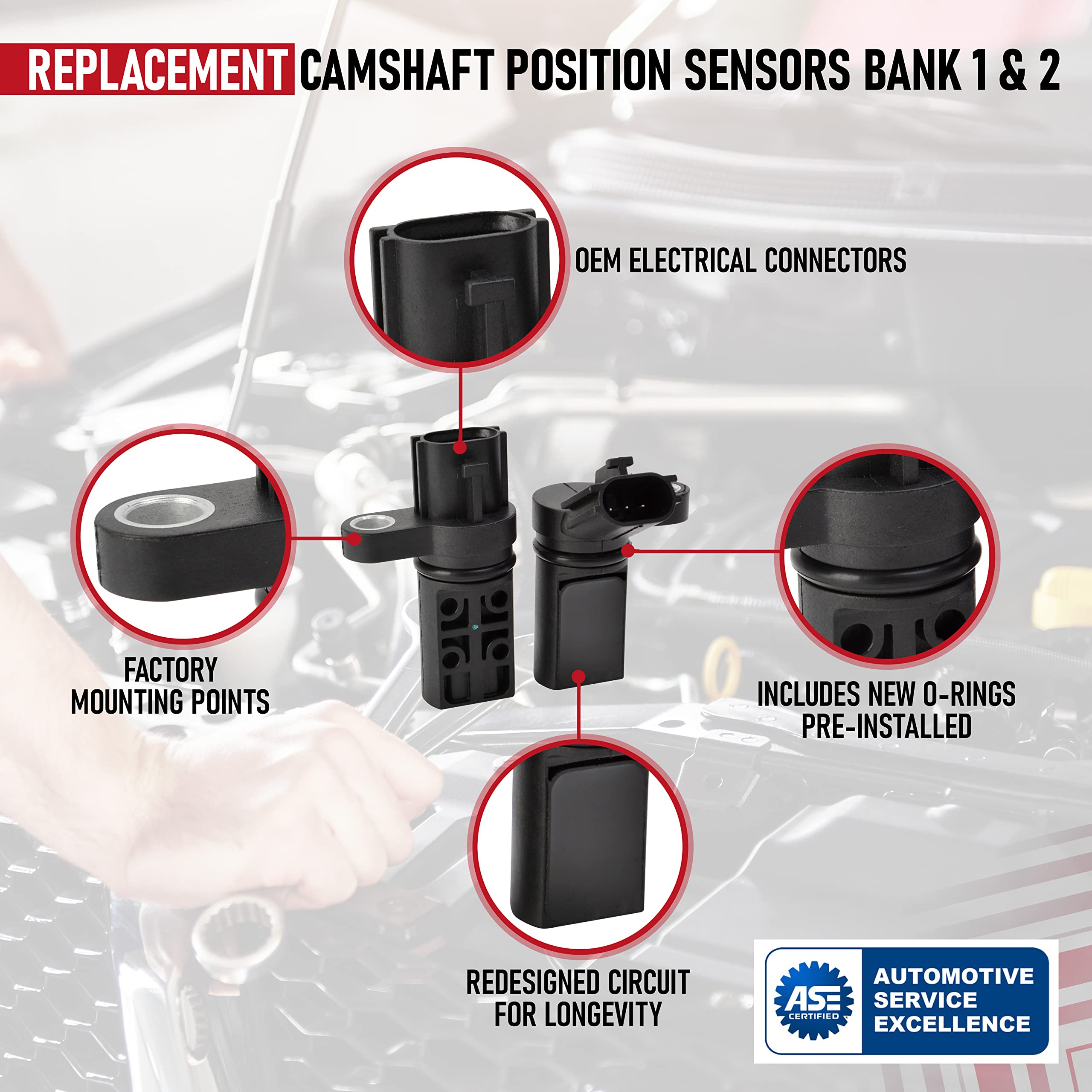 Camshaft Position Sensor Phase Set of 2 - Compatible with Nissan and Infiniti 3.5L, 4.0L V6 Altima, Maxima, 350Z, Pathfinder, FX35, G35, QX45 - Replaces 23731-AL61A, 917-704, 237316J90B, 907-716  - Very Good