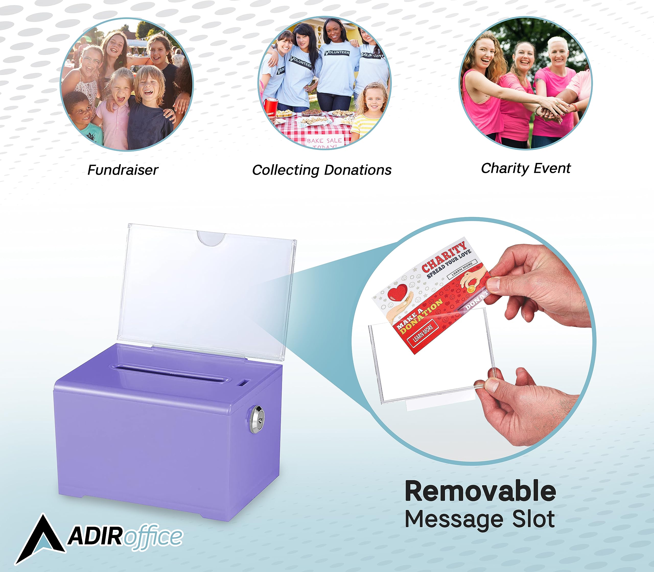 Adir Donation Box with Lock � Acrylic Suggestion Box with Slot, Ballot Lock Box with Sign Holder for Raffle, Tip Jar, Voting, Comments - Cash Donation Boxes for Fundraising (6.25x4.5x 4 Inches)  - Like New