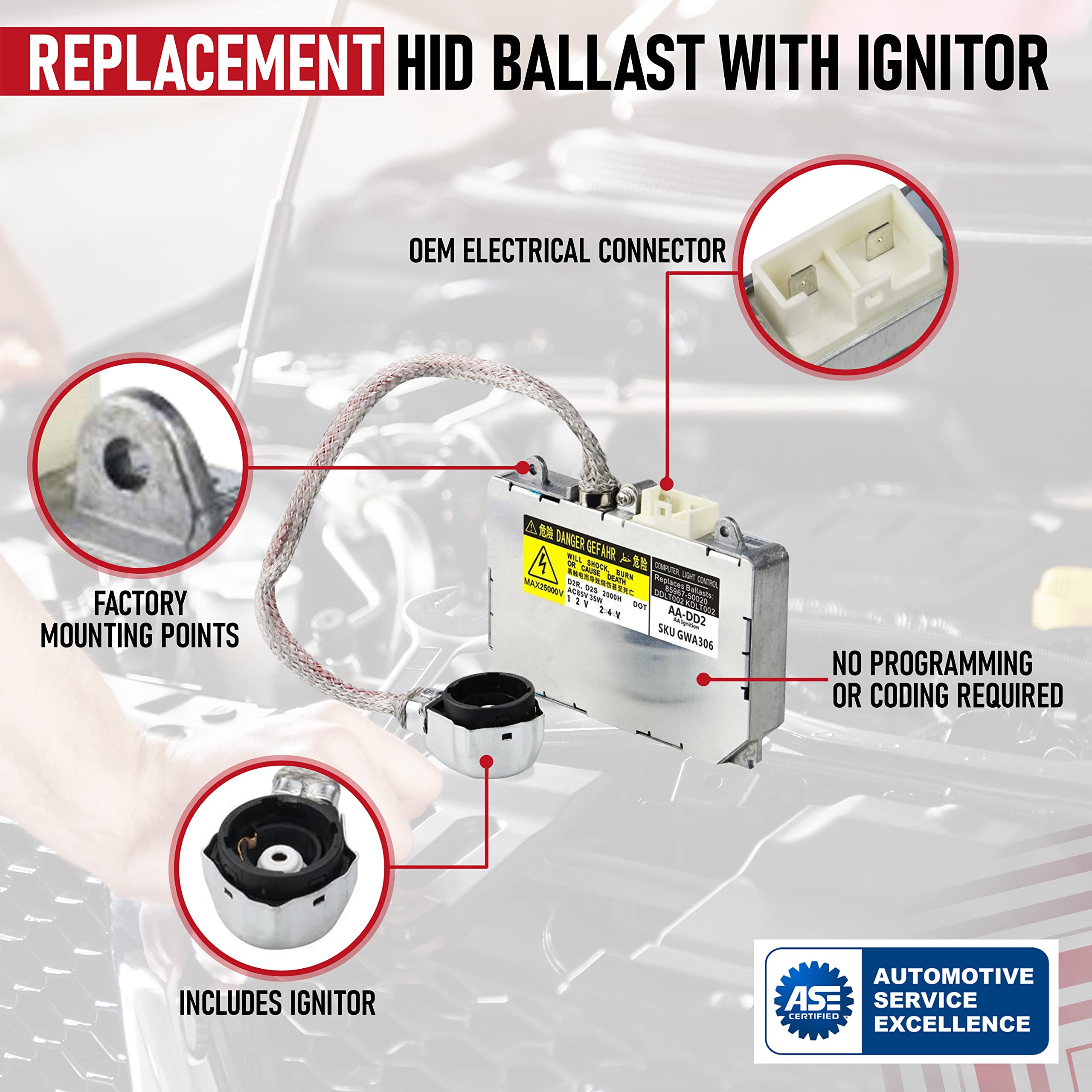 HID Ballast with Ignitor - Headlight Control Unit Module - Replaces 85967-0E020, 81107-2D020, DDLT002, KDLT002 - Compatible with Toyota & Lexus Vehicles - Prius, Avalon, Sienna, ES300, ES330, LS430  - Very Good