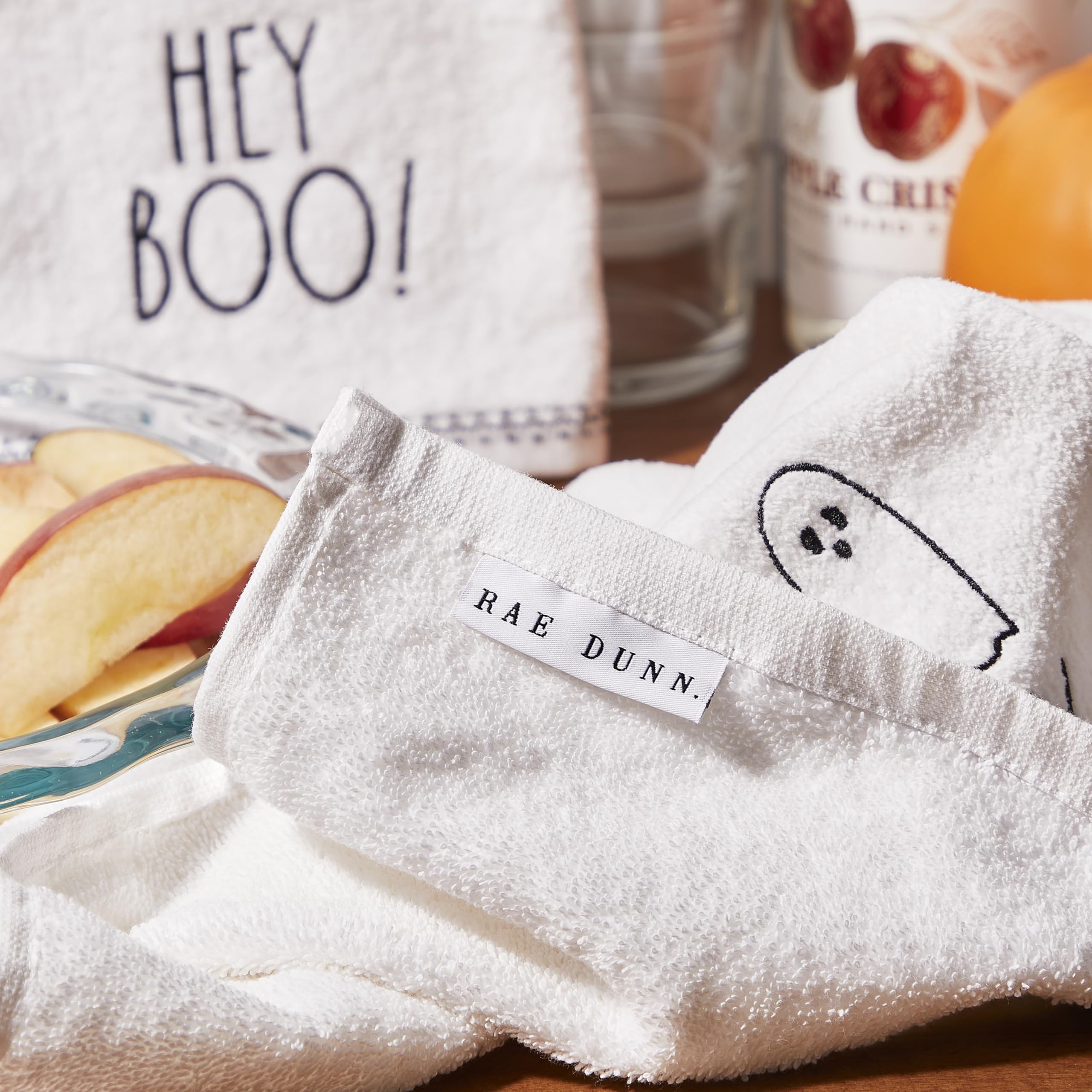 Rae Dunn Set of 2 Hand Towels for Kitchen and Bathroom, 100% Cotton, Embroidered Dish Towels, Decorative Hand Towels  - Like New