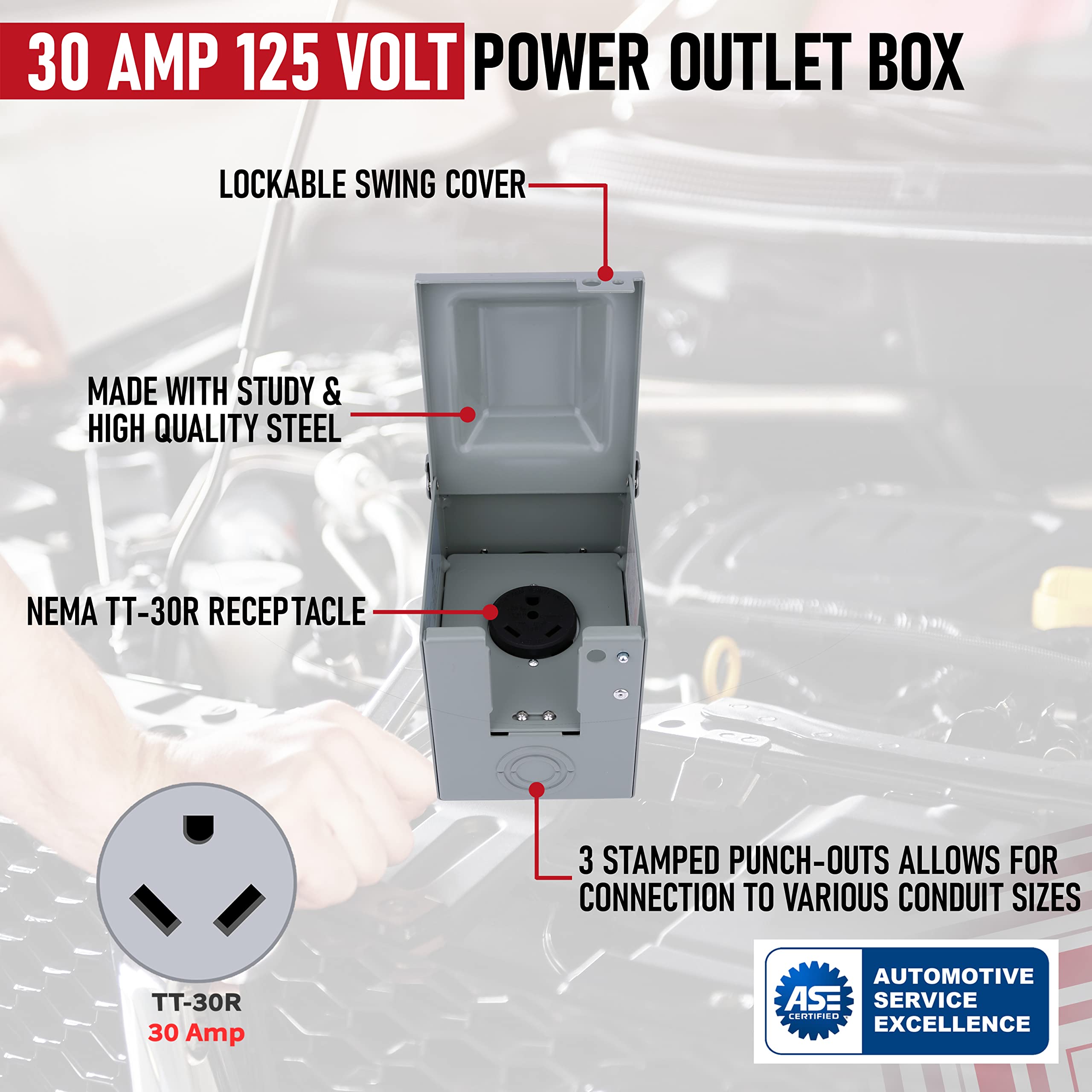 30 Amp 125 Volt Power Outlet Box, Enclosed Lockable - for RV, Campers, Travel Trailer, Motorhome, Electric Car, Generator - 3R Weatherproof Outdoor - NEMA TT-30R Receptacle Panel  - Like New