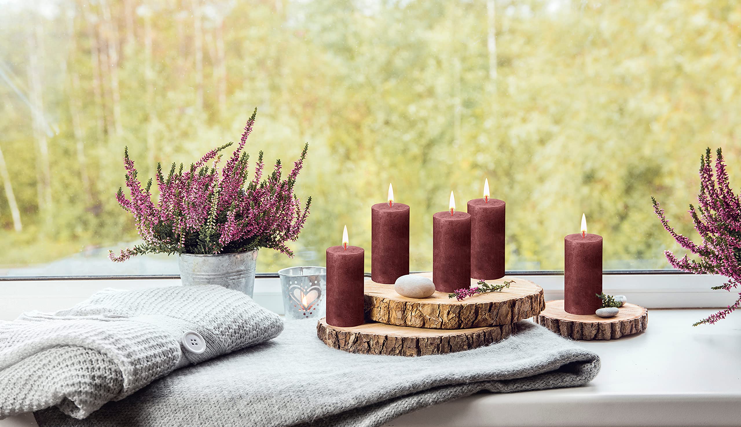 BOLSIUS 4 Pack Velvet Red Rustic Pillar Candles - 2 X 4 Inches - Premium European Quality - Includes Natural Plant-Based Wax - Unscented Dripless Smokeless 30 Hour Party D�cor and Wedding Candles  - Like New