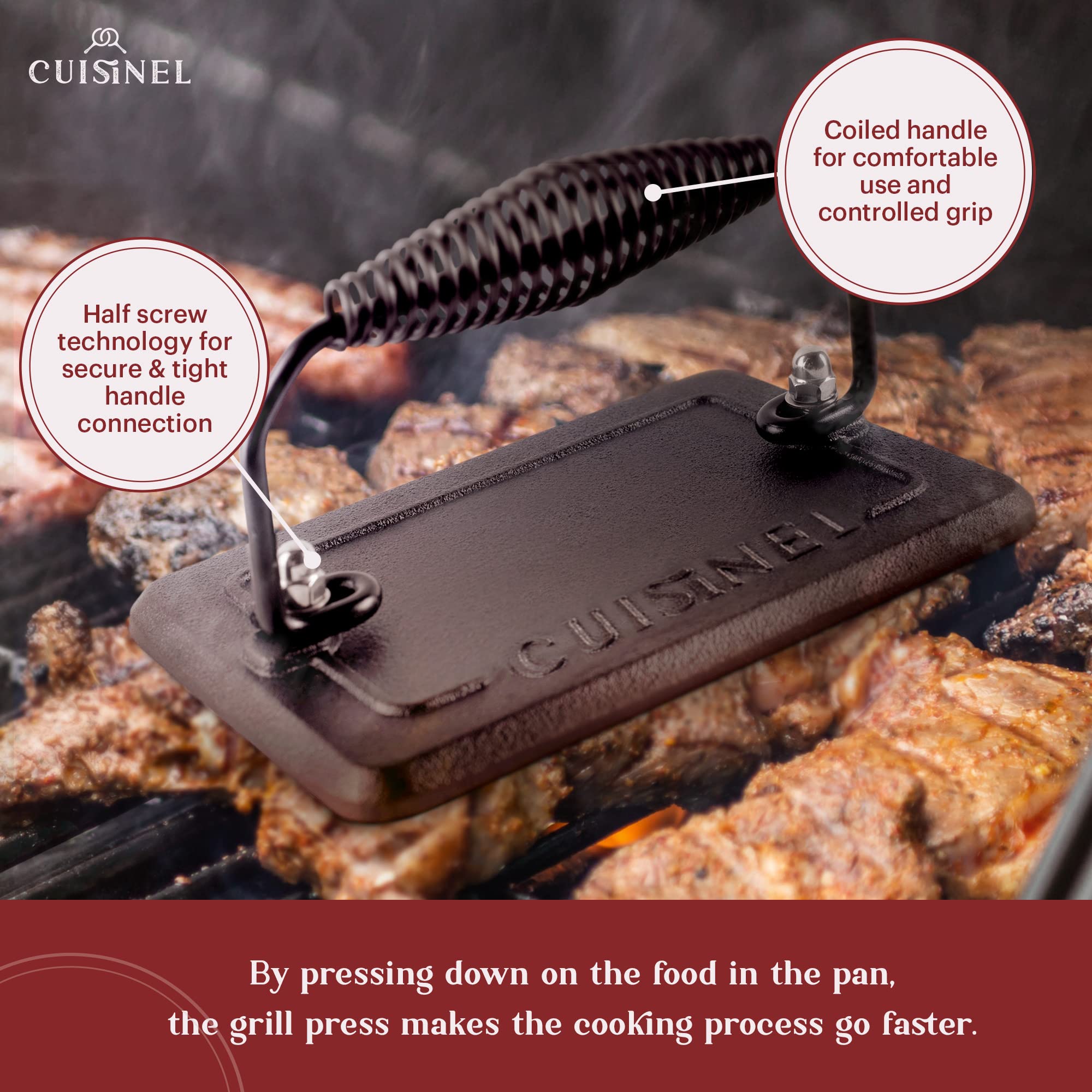 Cuisinel Cast Iron Griddle/Grill - Pre-Seasoned Reversible Blackstone Cover BBQ Accessories + Burger Hamburger Press Smasher + Pan Scraper/Cleaner for Skillets Frying Pans - Indoor/Outdoor  - Acceptable