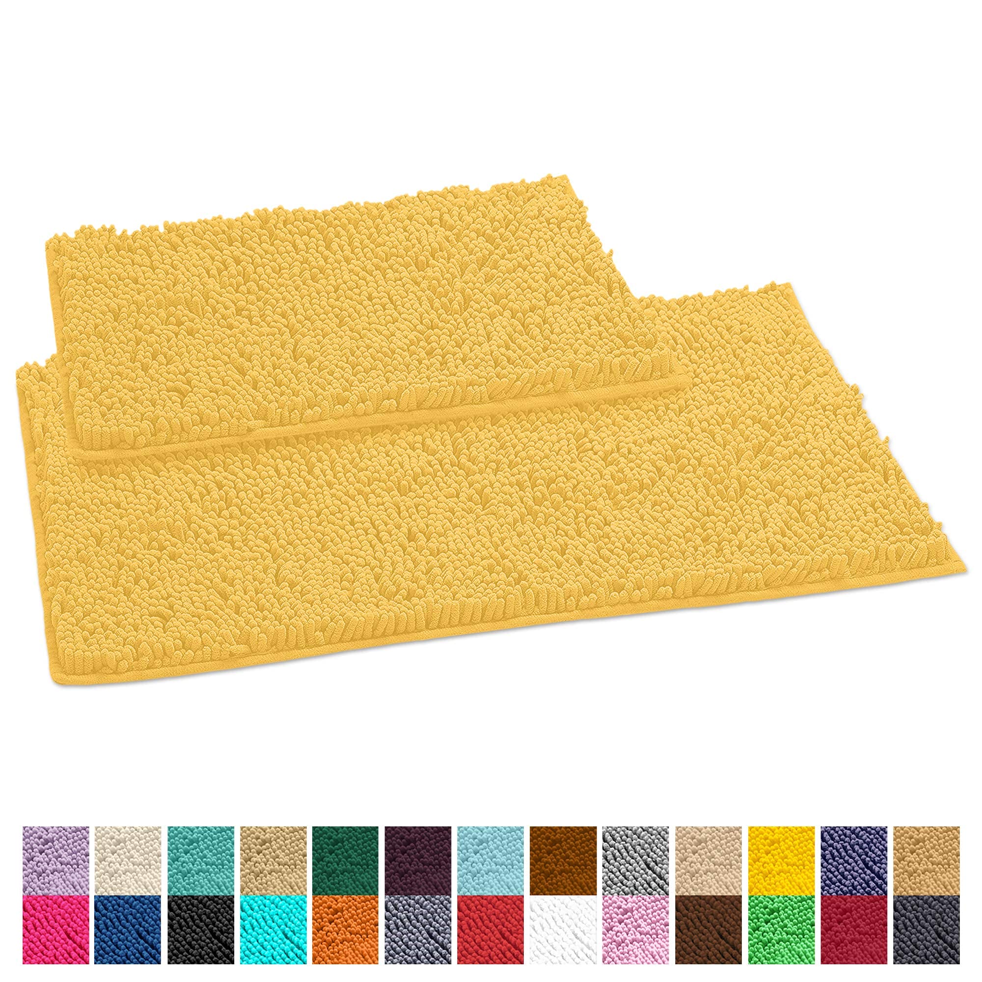 LuxUrux Yellow Bathroom Rug Set 2 Piece �Extra-Soft Bath mat Shower Bathroom Rugs,1'' Chenille Microfiber Material, Super Absorbent (30 X 20'' + 23 x 15'', Yellow)  - Like New