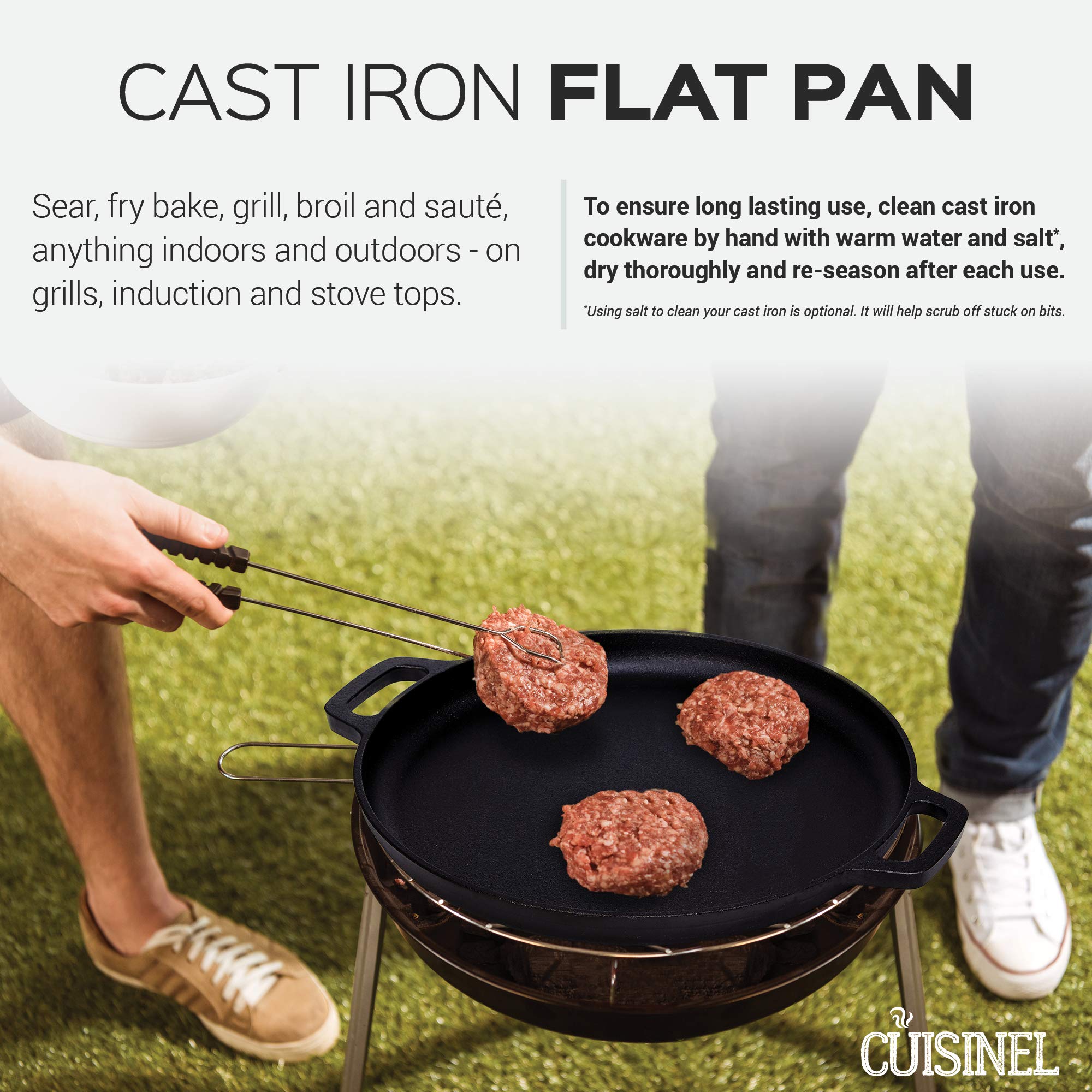 Cuisinel Cast Iron Pizza Pan/Round Griddle - 13.5" Flat Skillet - for Crepes and Frozen Pizza - Pre-Seasoned Comal for Tortillas - Dosa Tawa Roti - Works for Baking, Stove, Oven, Grill, BBQ, Campfire  - Like New