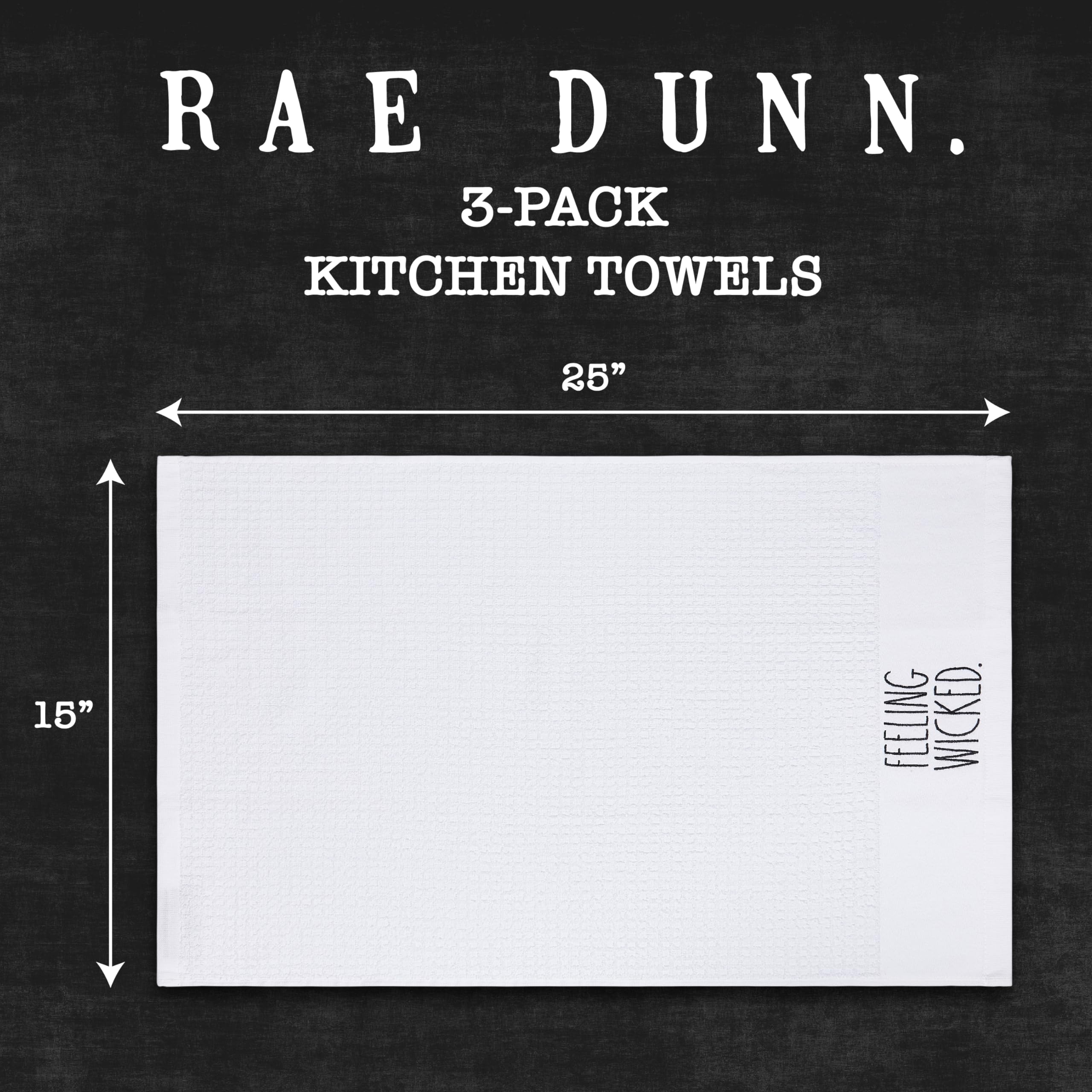 Rae Dunn Set of 2 Hand Towels for Kitchen and Bathroom, 100% Cotton, Embroidered Dish Towels, Decorative Hand Towels  - Like New
