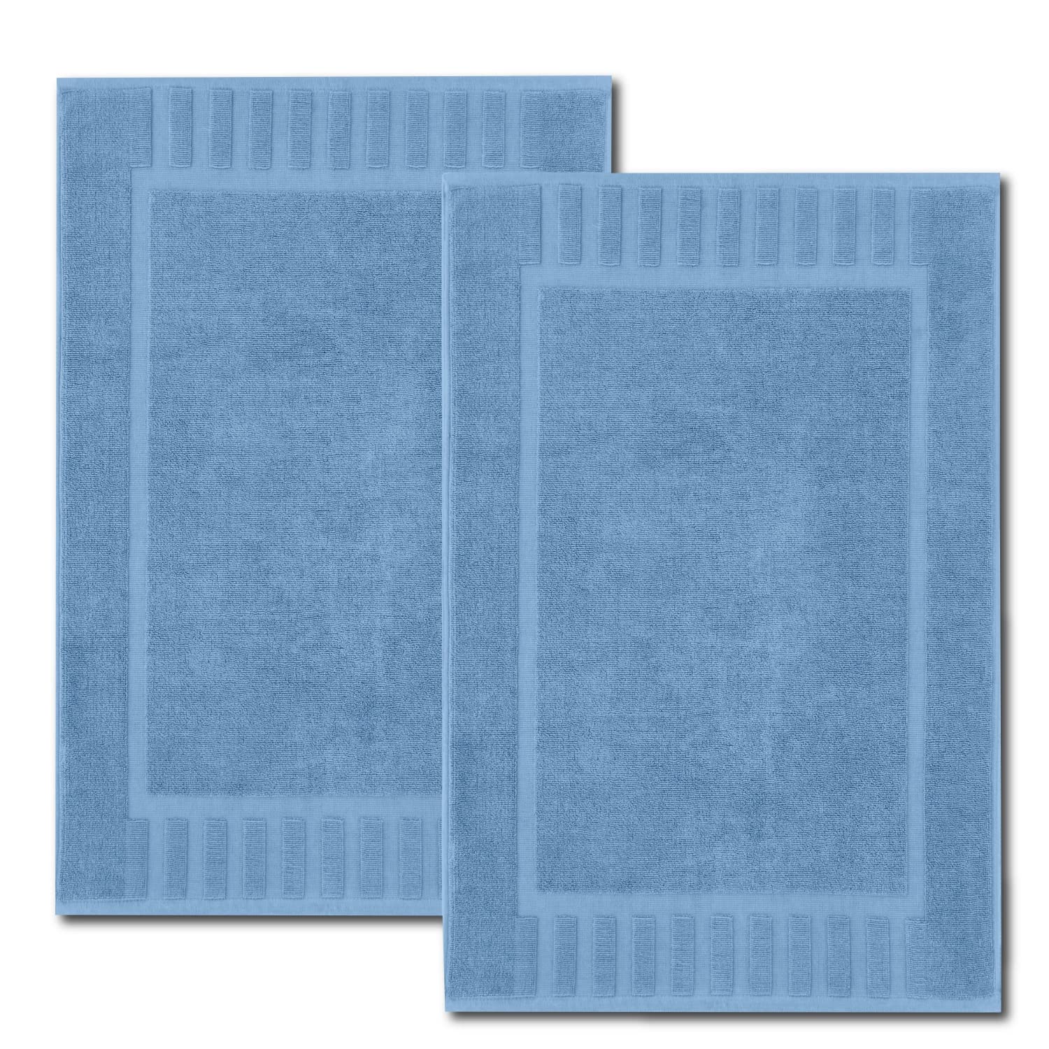 White Classic Luxury Bath Mat Floor Towel Set - Absorbent Cotton Hotel Spa Shower/Bathtub Mats [Not a Bathroom Rug] 22"x34" | 2 Pack | Light Blue  - Good