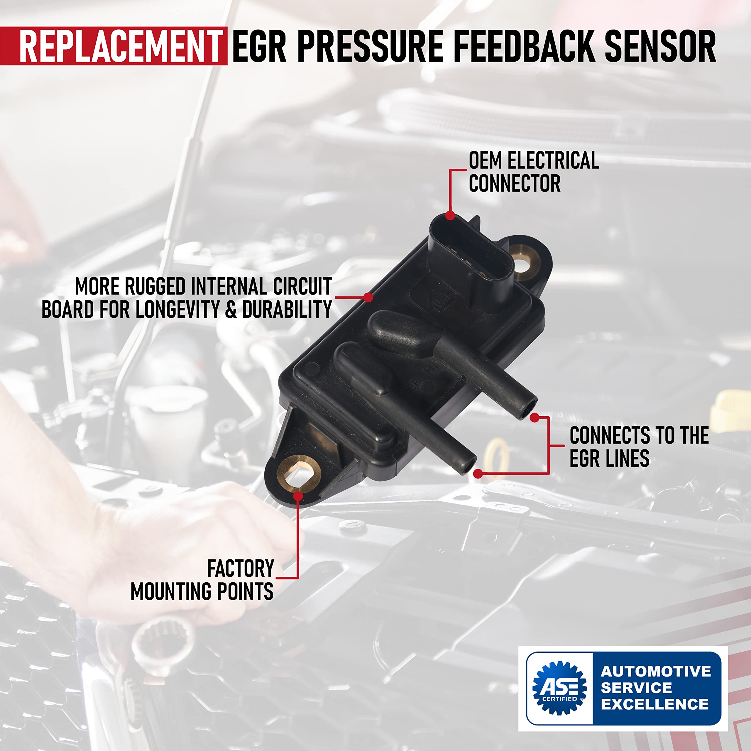 EGR - Exhaust Gas Recirculation Pressure Feedback Sensor - Replaces DPFE15, F77Z9J460AB, F77Z9J460AB, VP8T - Compatible with Ford, Lincoln, Mercury Vehicles - Expedition, Escape, Focus, F-150  - Like New