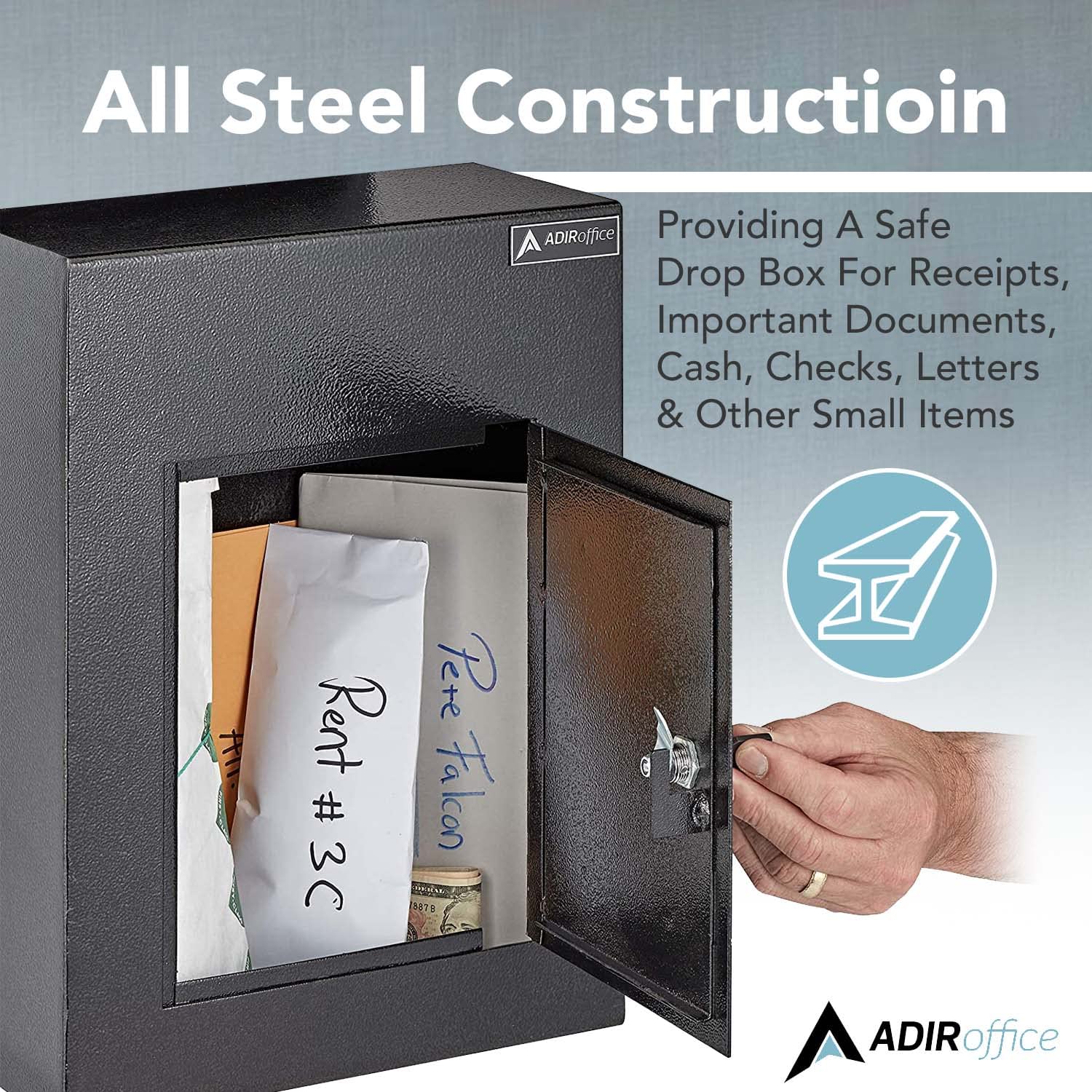 AdirOffice Through The Wall Drop Box Safe - Durable Thick Steel w/Adjustable Chute - Mail Vault for Home Office Hotel Apartment  - Very Good