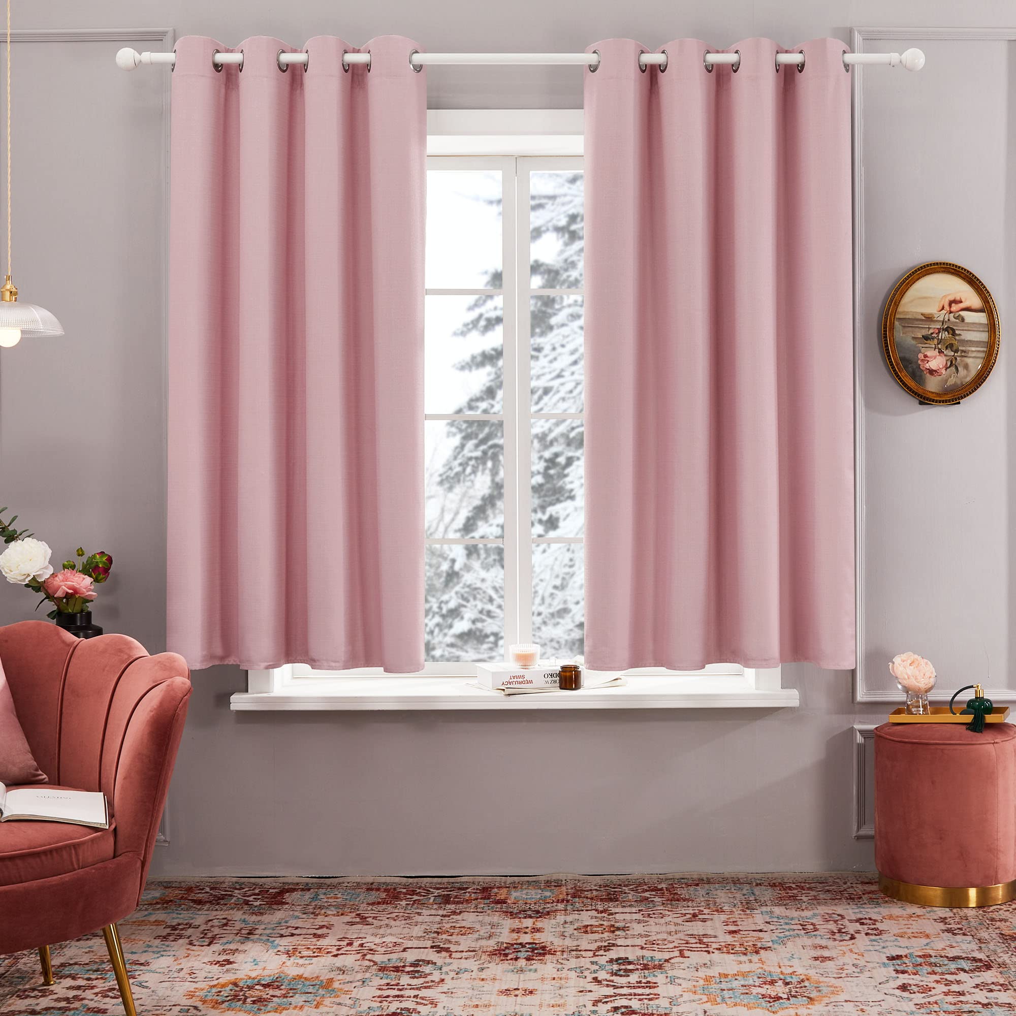 Deconovo Total Blakcout Curtains Grommet Linen Look Thermal Insulated Light Blocking Window Panels for Bedroom Living Room 2 Panels  - Very Good