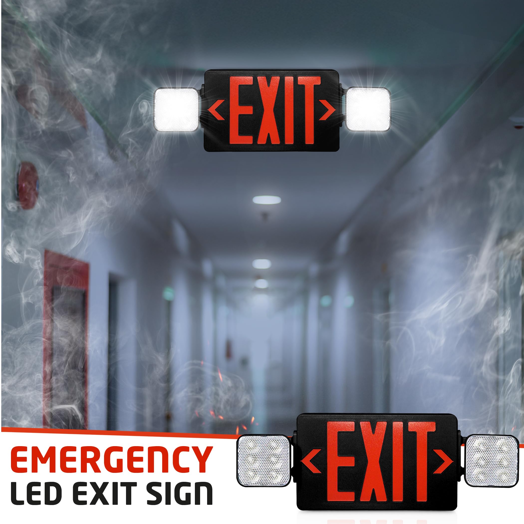 Ciata Emergency LED Exit Sign Combo with 90-Minute Battery Backup and Adjustable Ultra-Bright LED Lamps  - Like New