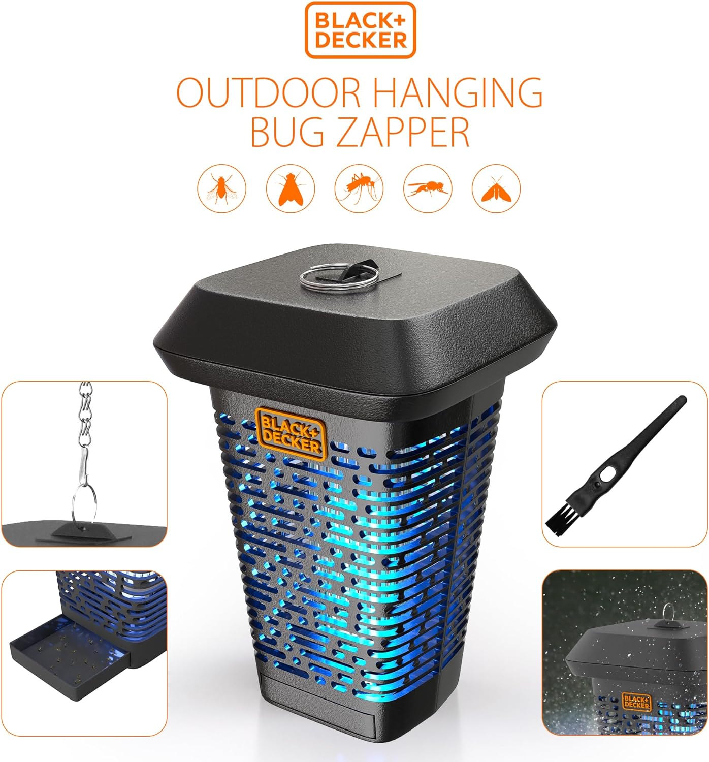 BLACK+DECKER Bug Zapper, Electric UV Insect Catcher & Killer for Flies, Mosquitoes, Gnats & Other Small to Large Flying Pests, 1 Acre Outdoor Coverage for Home, Deck, Garden, Patio, Camping & More