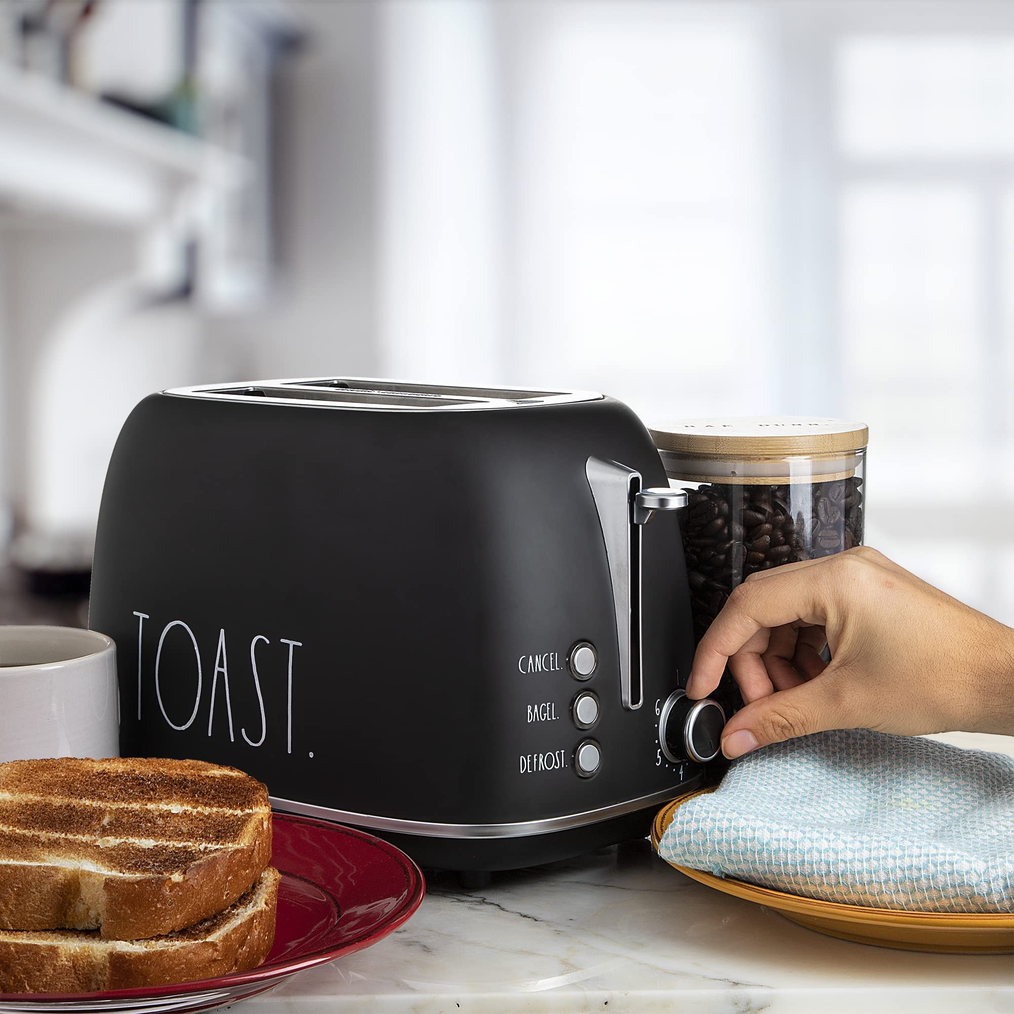 Rae Dunn Retro Rounded Bread Toaster, 2 Slice Stainless Steel Toaster with Removable Crumb Tray, Wide Slot with 6 Browning Levels, Bagel, Defrost and Cancel Options  - Like New