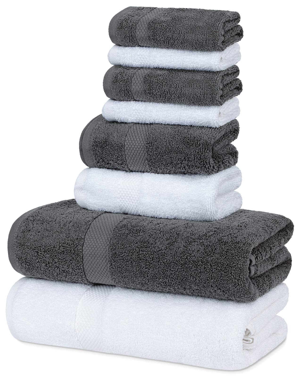 White Classic Luxury Grey White Bath Towel Set - Combed Cotton Hotel Quality Absorbent 8 Piece Towels | 2 Bath Towels | 2 Hand Towels | 4 Washcloths [Worth $72.95] 8 Pack | Grey White  - Collectible Very Good