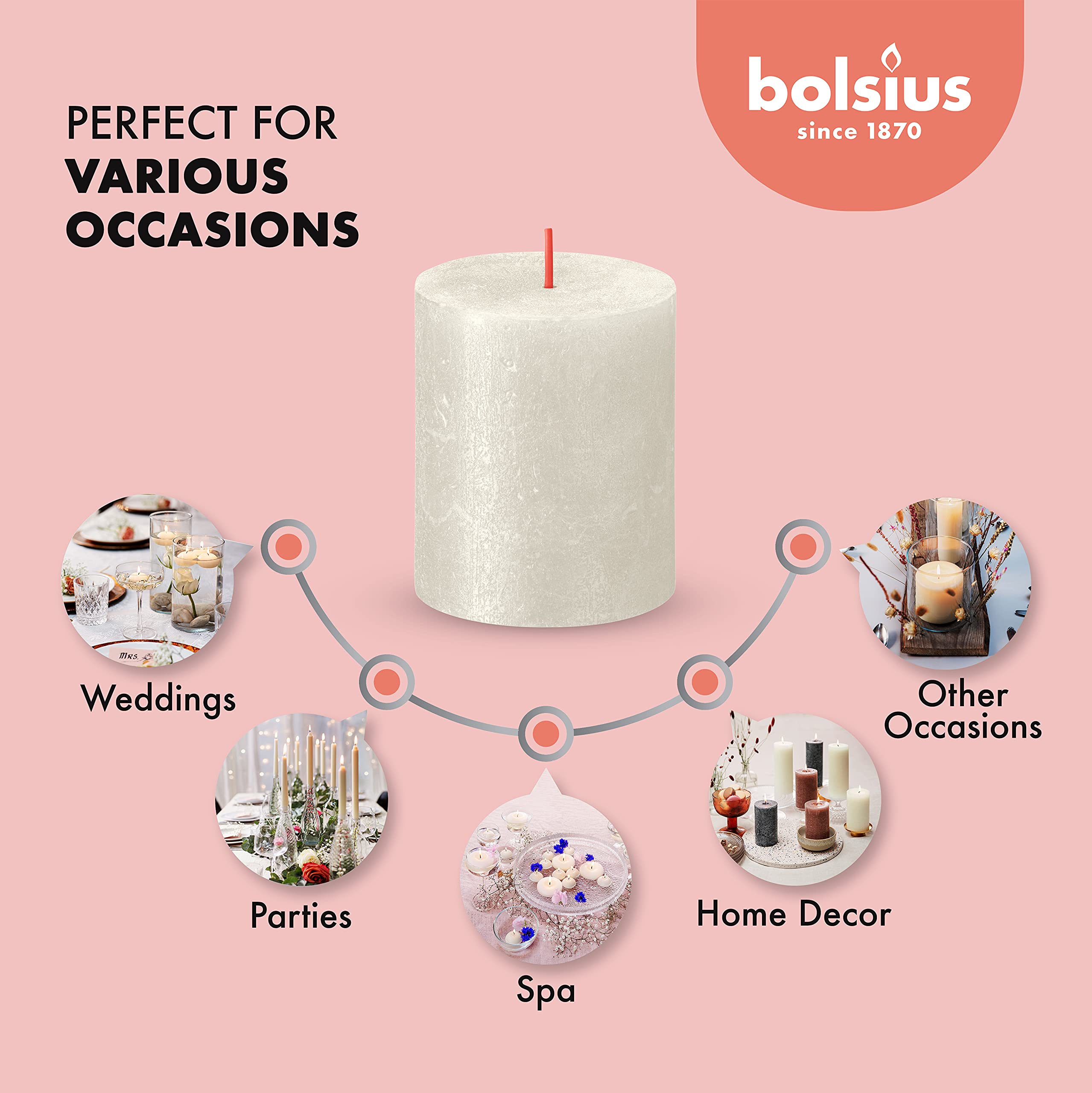 Bolsius Rustic Metallic Pillar Candles Luxury Decoration Sunset Shimmer Pillars  - Good