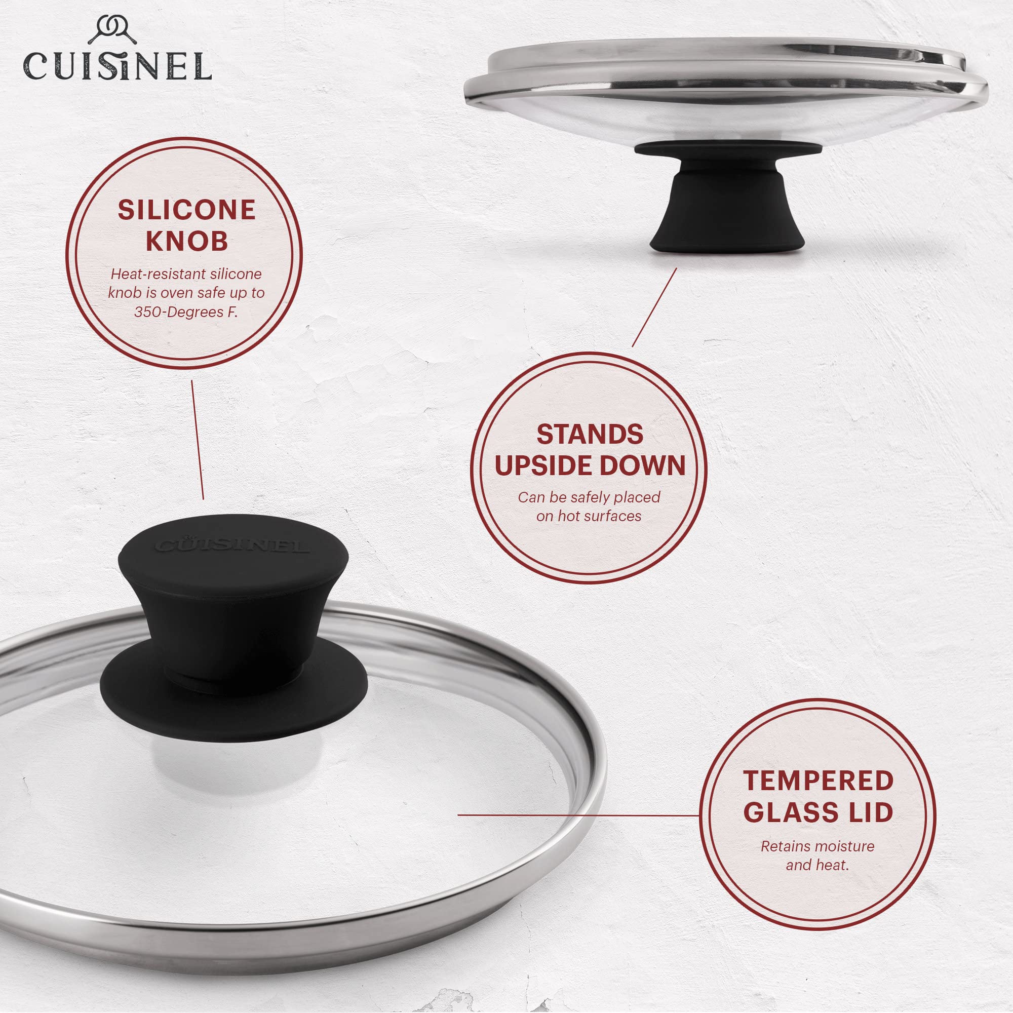 Cuisinel Cast Iron Skillet Glass Covers with Steam Vent Hole - Fits Lodge - Lids for All Universal Cookware  - Acceptable