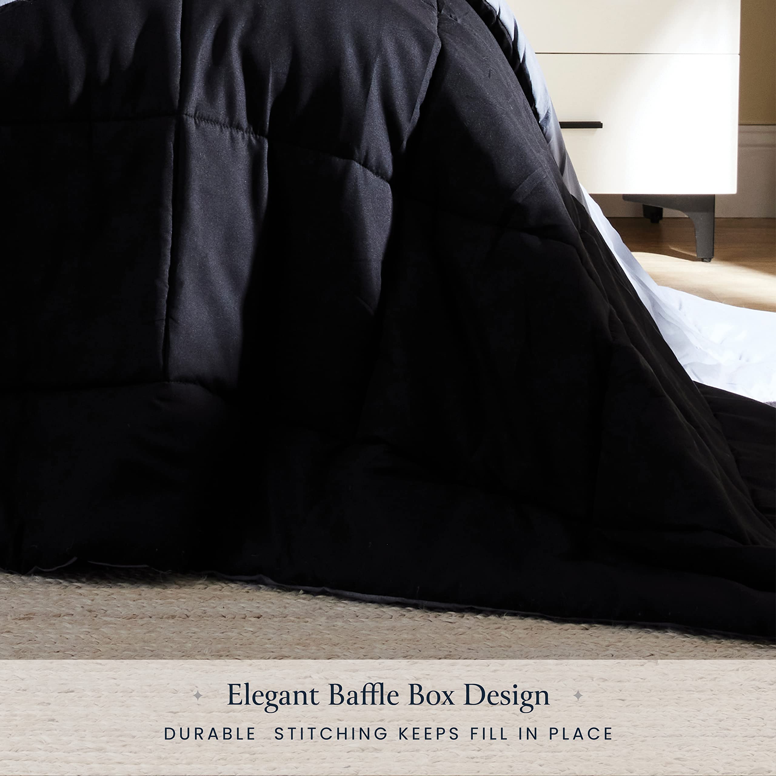 Down-Alternative Comforter Duvet Insert - All-Season Mid-Plush Cooling Comforter - Perfect for Hot Sleepers - Soft & Fluffy Bed Comforter, Elegant Box Quilted Comforters  - Like New