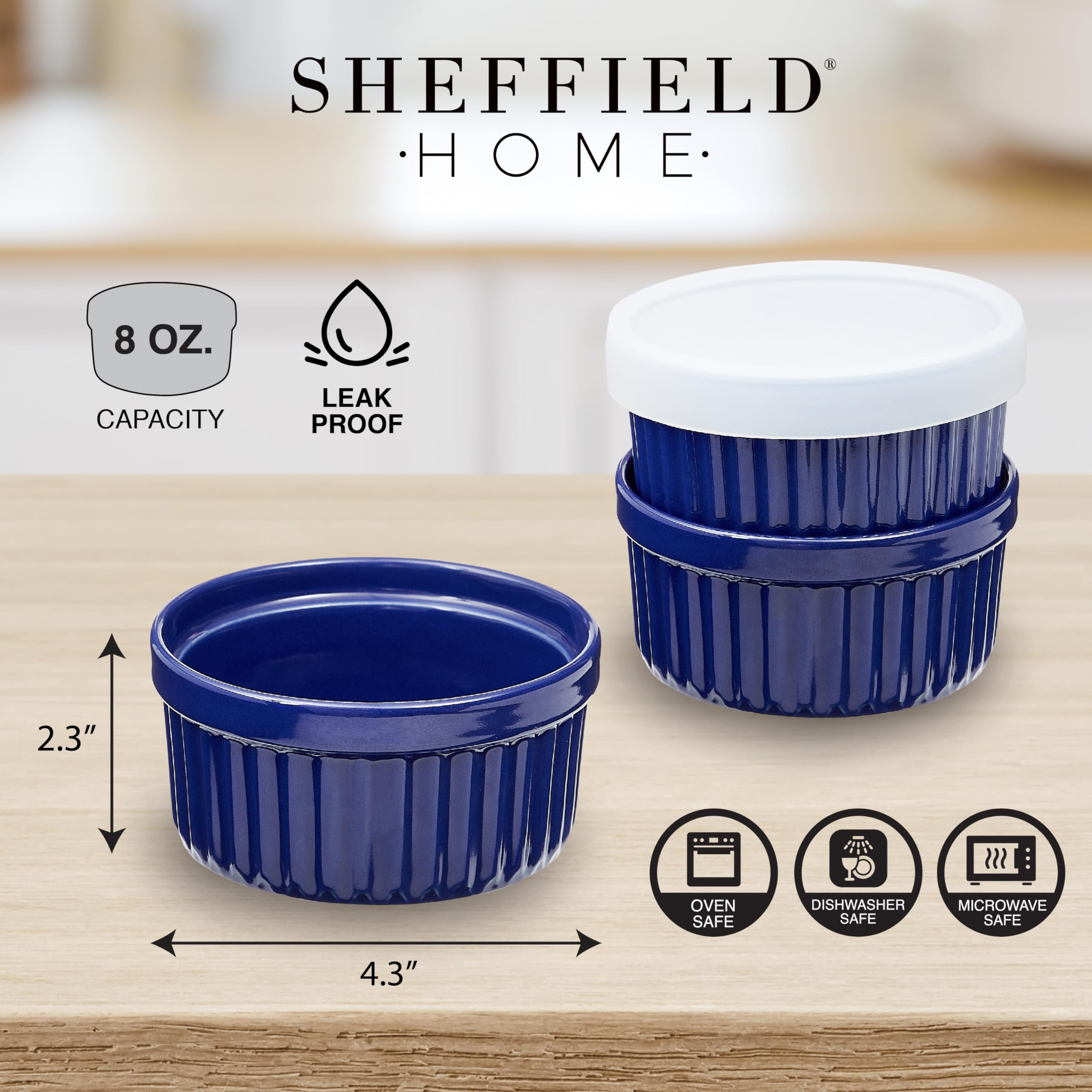 Sheffield Home Ramekins - Set of 6, 8oz Capacity, Round | Dishwasher Safe & Microwave Safe  - Like New
