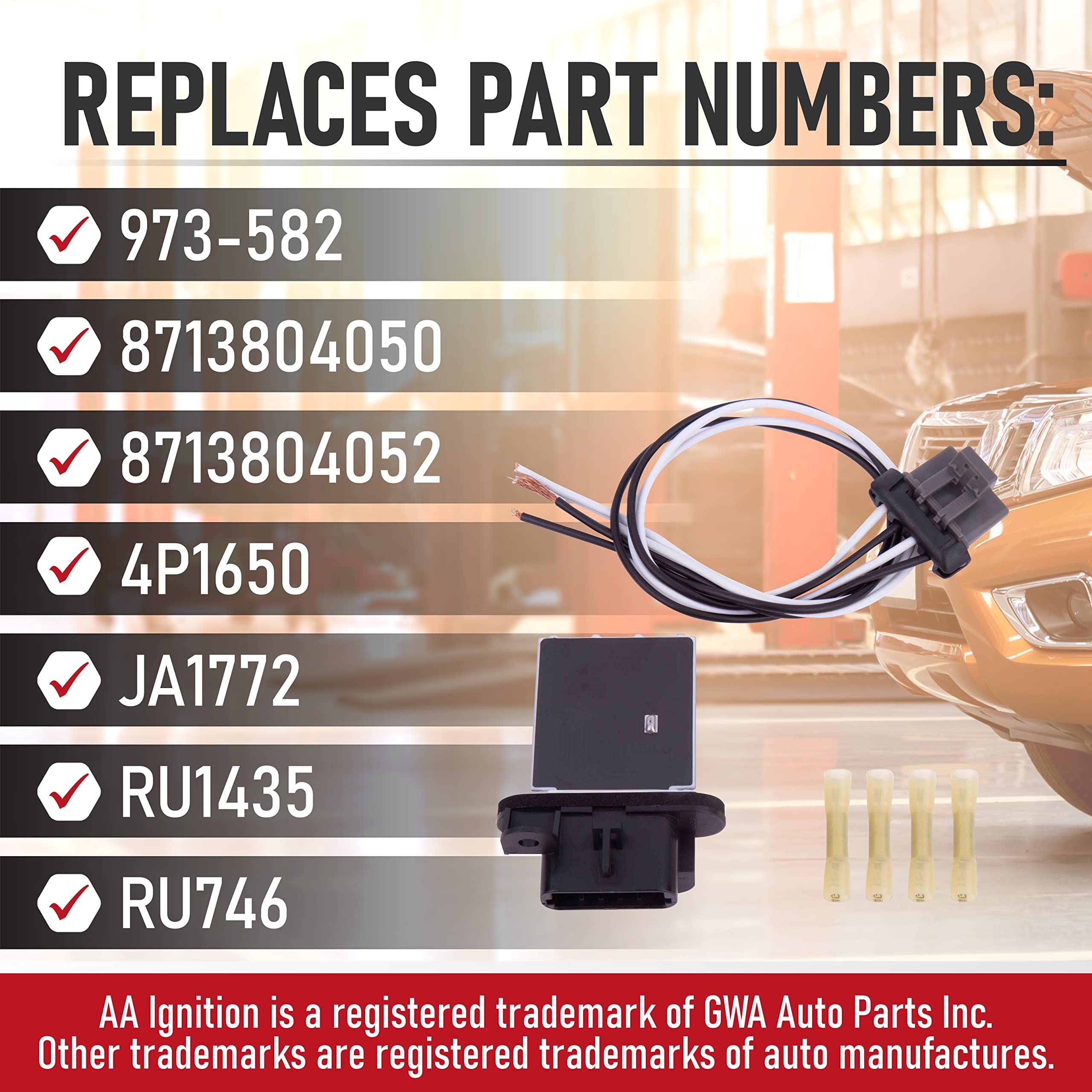 Replacement AC Blower Motor Resistor Kit - Replaces 973-582, 8713804050, 8713804052, 4P1650, JA1772, RU1435 - Compatible with Toyota Tacoma Vehicles - 2005, 2006, 2007, 2008, 2009, 2010-2017  - Very Good