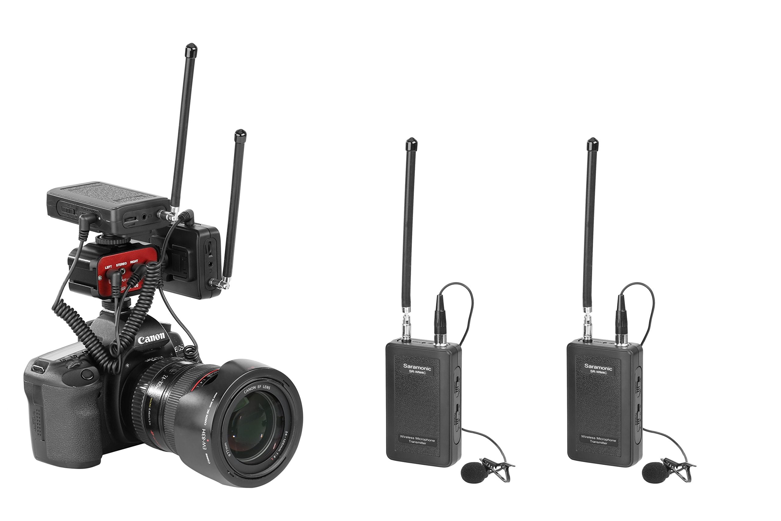 Saramonic Wireless VHF Lavalier Microphone Bundle with 2 Bodypack Transmitters, 2 Receivers, and 2-Ch Mixer for DSLR Cameras, Camcorders and More - 200' Wireless Transmission Range (Black, Red)  - Like New