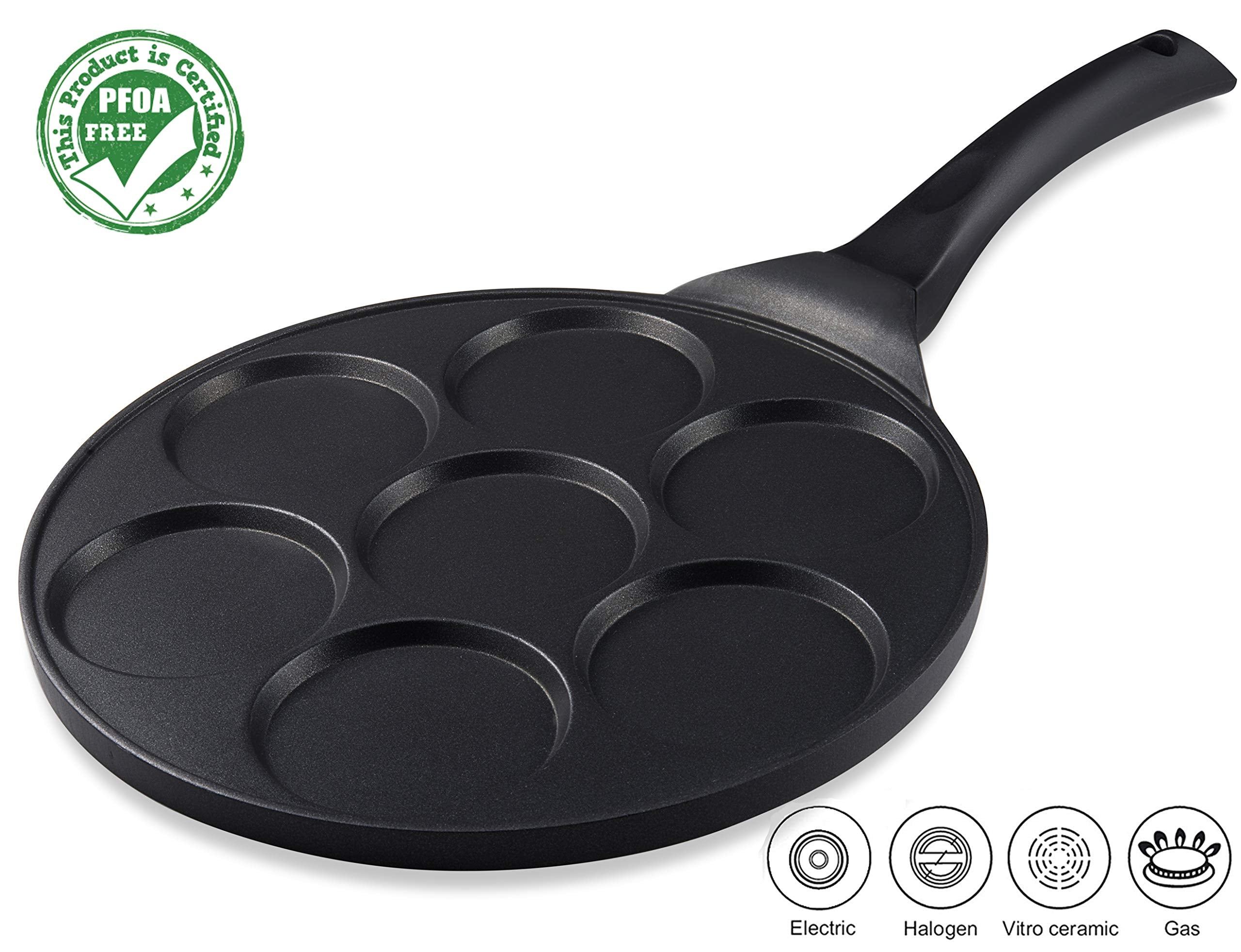 Gourmia GPA9515 Blini Pan With Induction Bottom Nonstick Silver Dollar Pancake Maker Features 7-Mold 100% PFOA free non-stick coating  - Like New