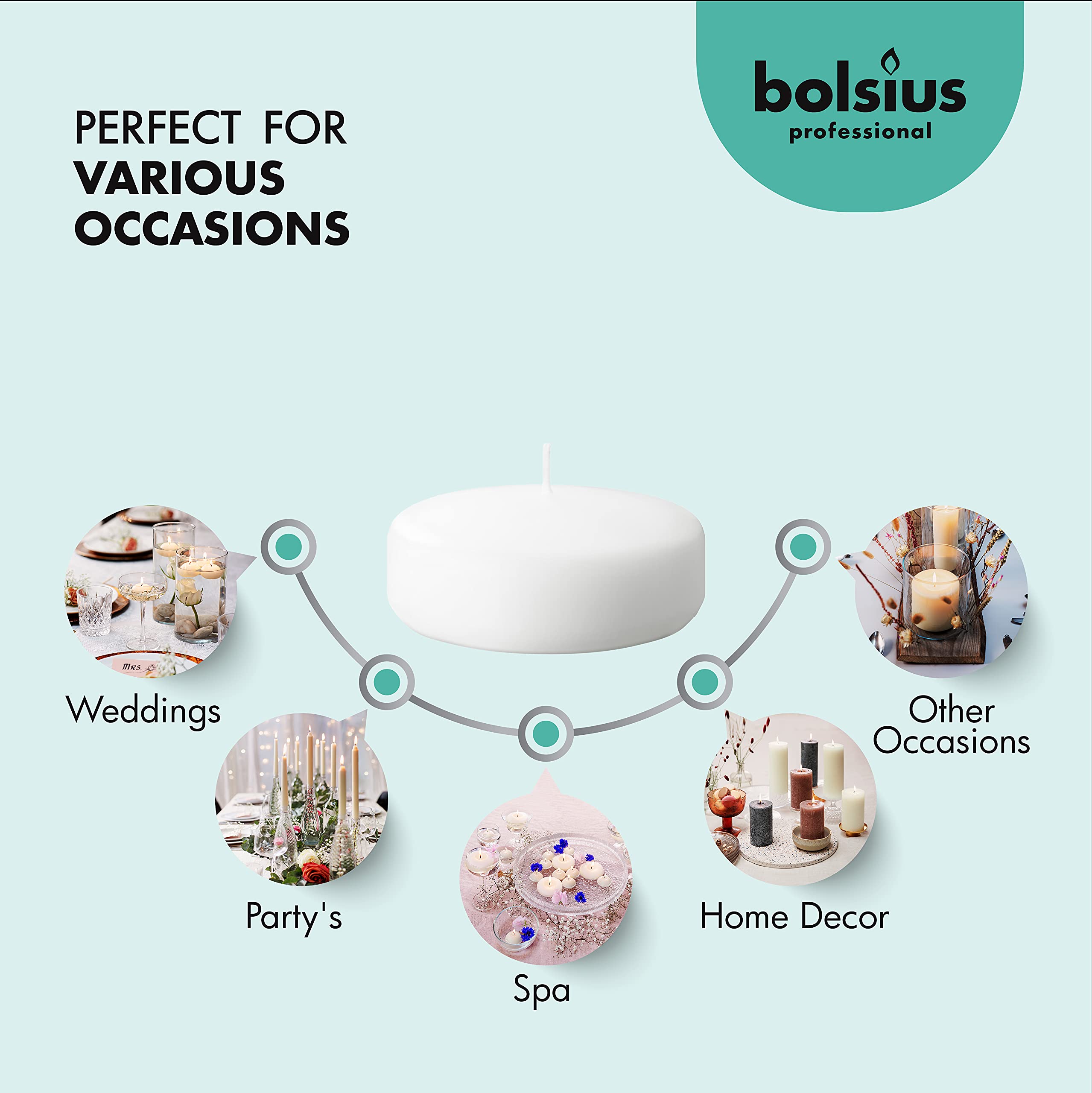 BOLSIUS White Floating Candles 3 Inch - Set Of 12 Maxi Candles - 8 Hour Clean Burning - Palm Oil Free - 0% Animal Fat - Premium European Quality  - Very Good
