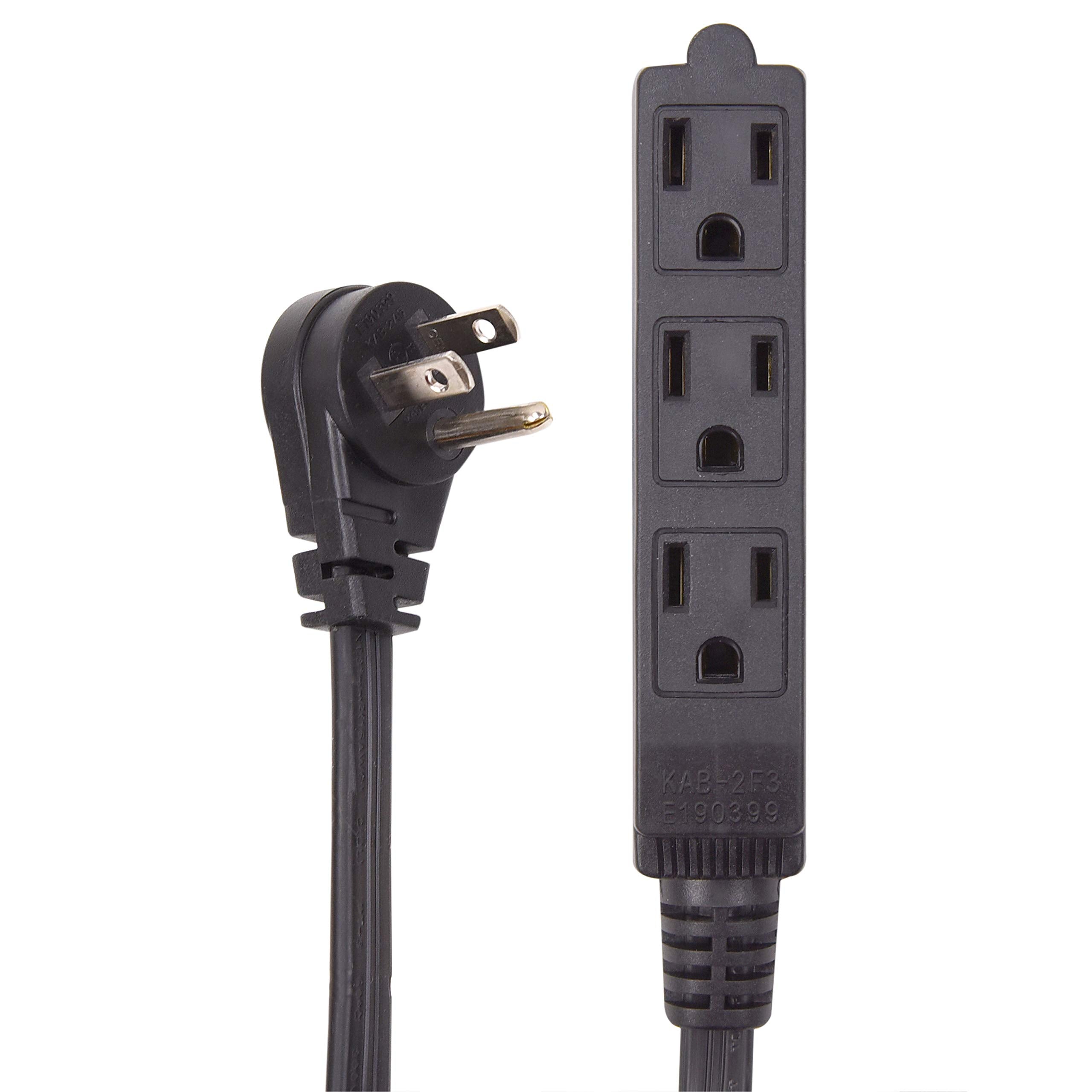 Flat Multiple Outlet Extension Cord for Indoor Use by Electes- UL-Listed 3-Prong Multi Extension Wire- Space-Saving Flat Angled Extension Cord- Black  - Like New