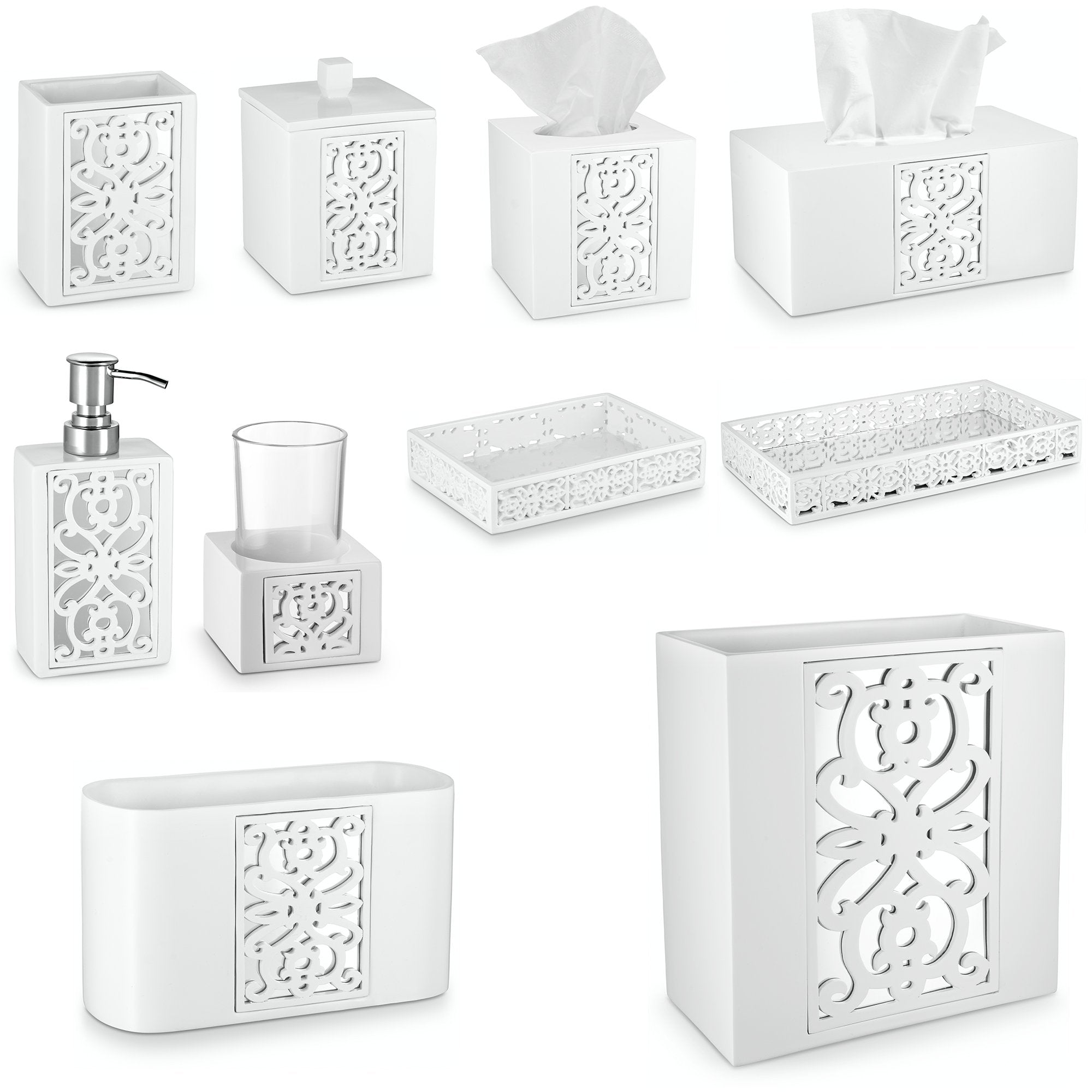 Creative Scents White Tissue Box Cover Rectangular - Decorative Tissue Box Holder for Bathroom with Durable Bottom Slider - Tissue Holder for Bathroom Made in Beautiful Mirror Janette Style  - Like New