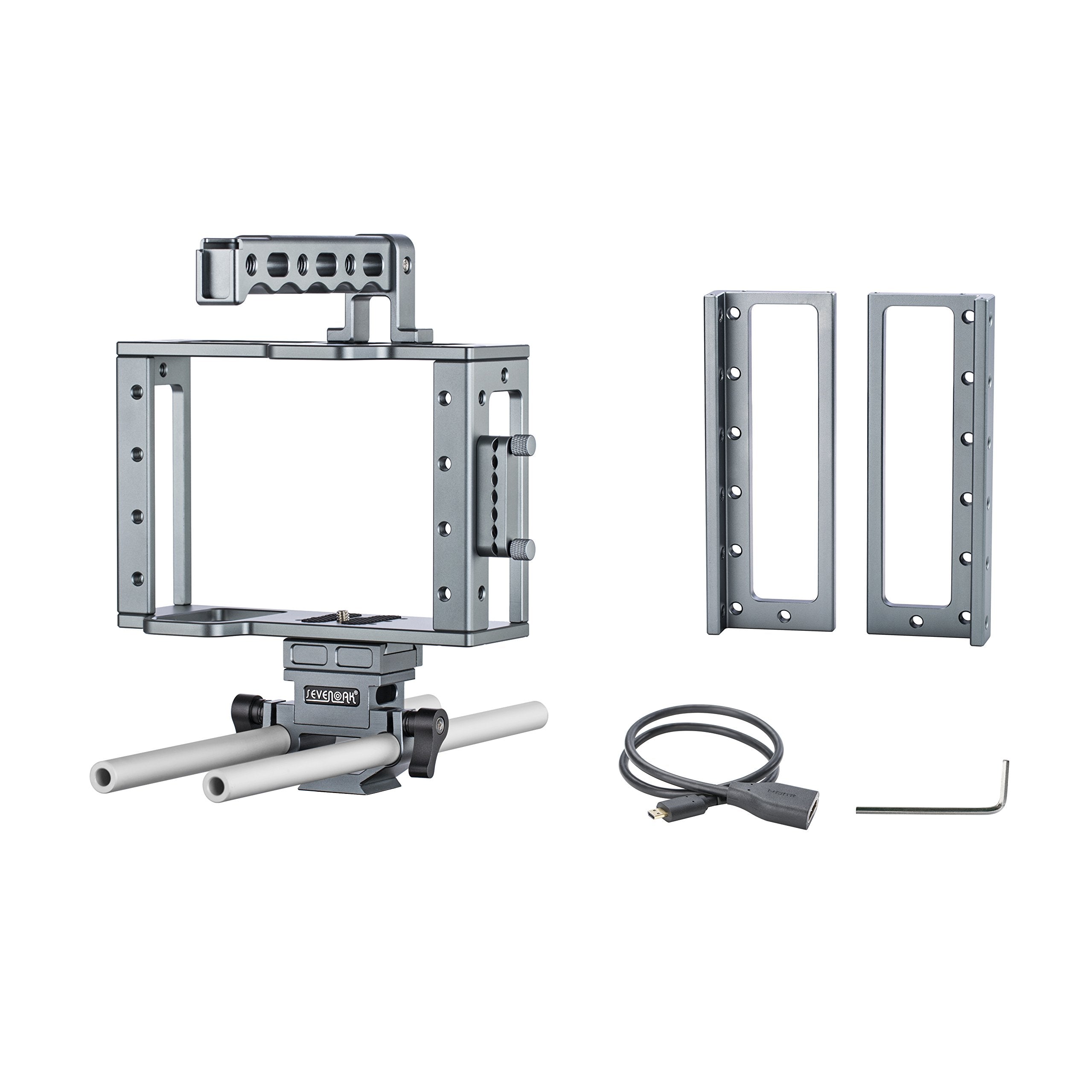 Sevenoak SK-C03 Aluminum Camera Cage with Top Handle, HDMI Adapter, and 15mm Rail System with Quick-Release Base - Universal Design fits DSLR Cameras with and Without Battery Grip  - Very Good