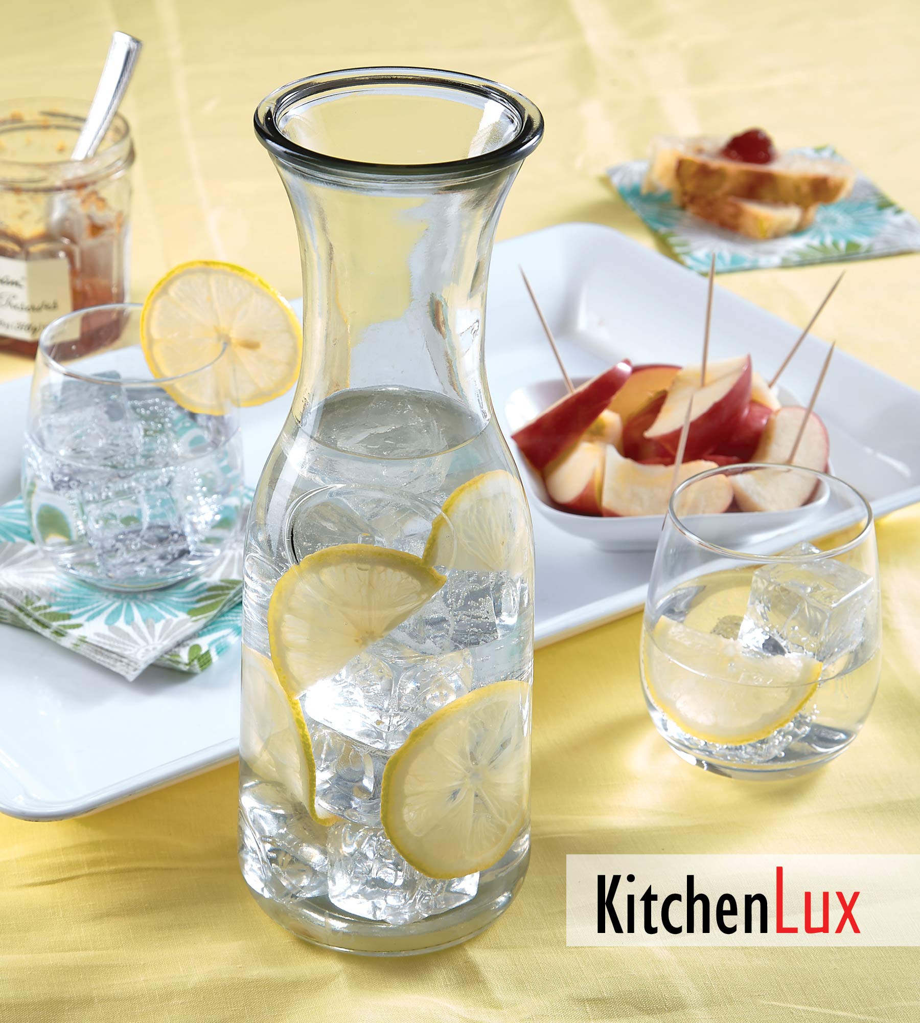 1 Liter Glass Carafe - Elegant Wine Decanter and Drink Pitcher - Narrow Neck For Comfortable Grip, Wide Mouth For Easy Pouring - Great for Parties and Events – Kitchen Lux  - Like New