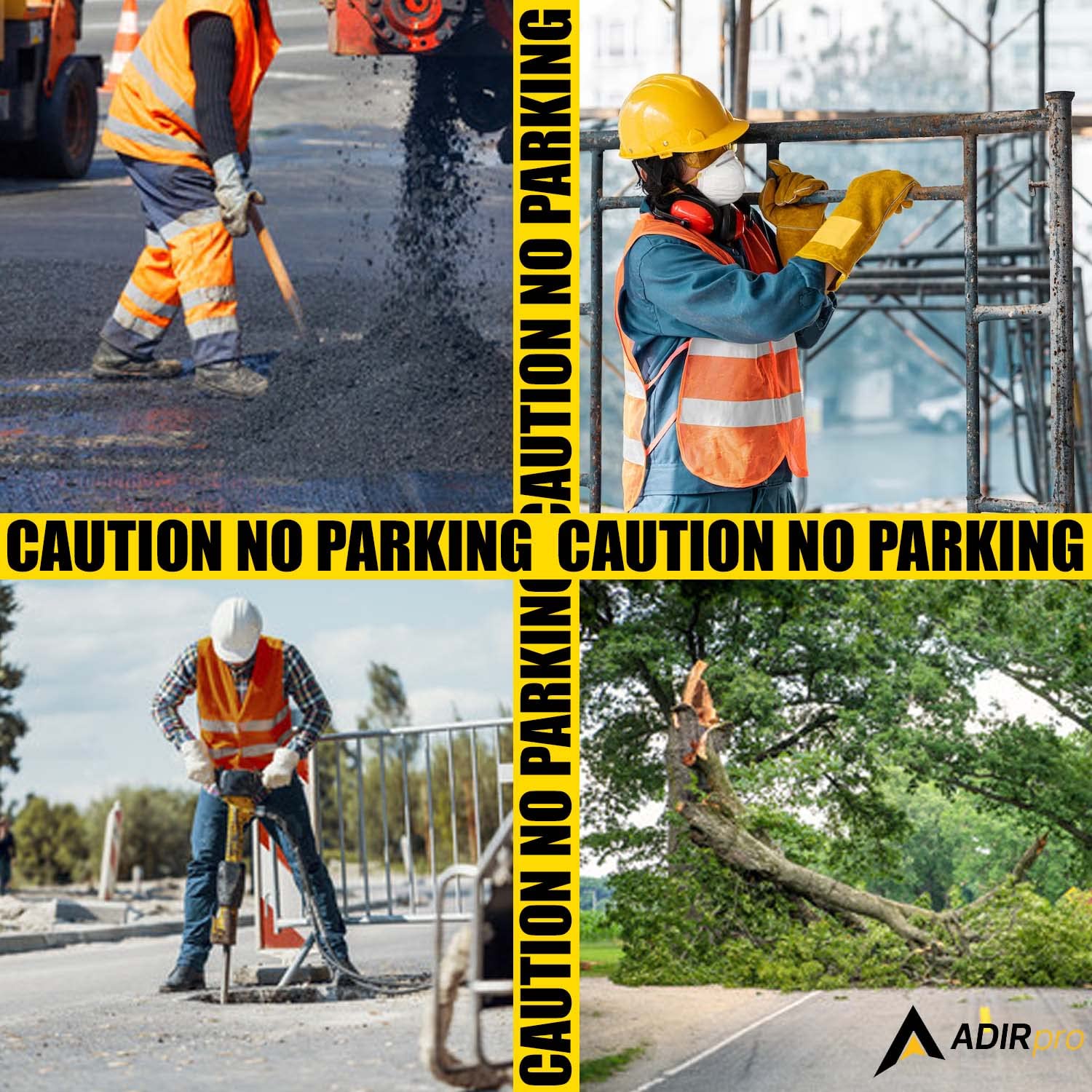 Adir No Parking Caution Tape Roll, 1000 feet - High Visibility 3-inch Bright Yellow Tape with Bold Black Print - No Parking Warning Tape for Construction, Utility Companies, Law Enforcement  - Like New