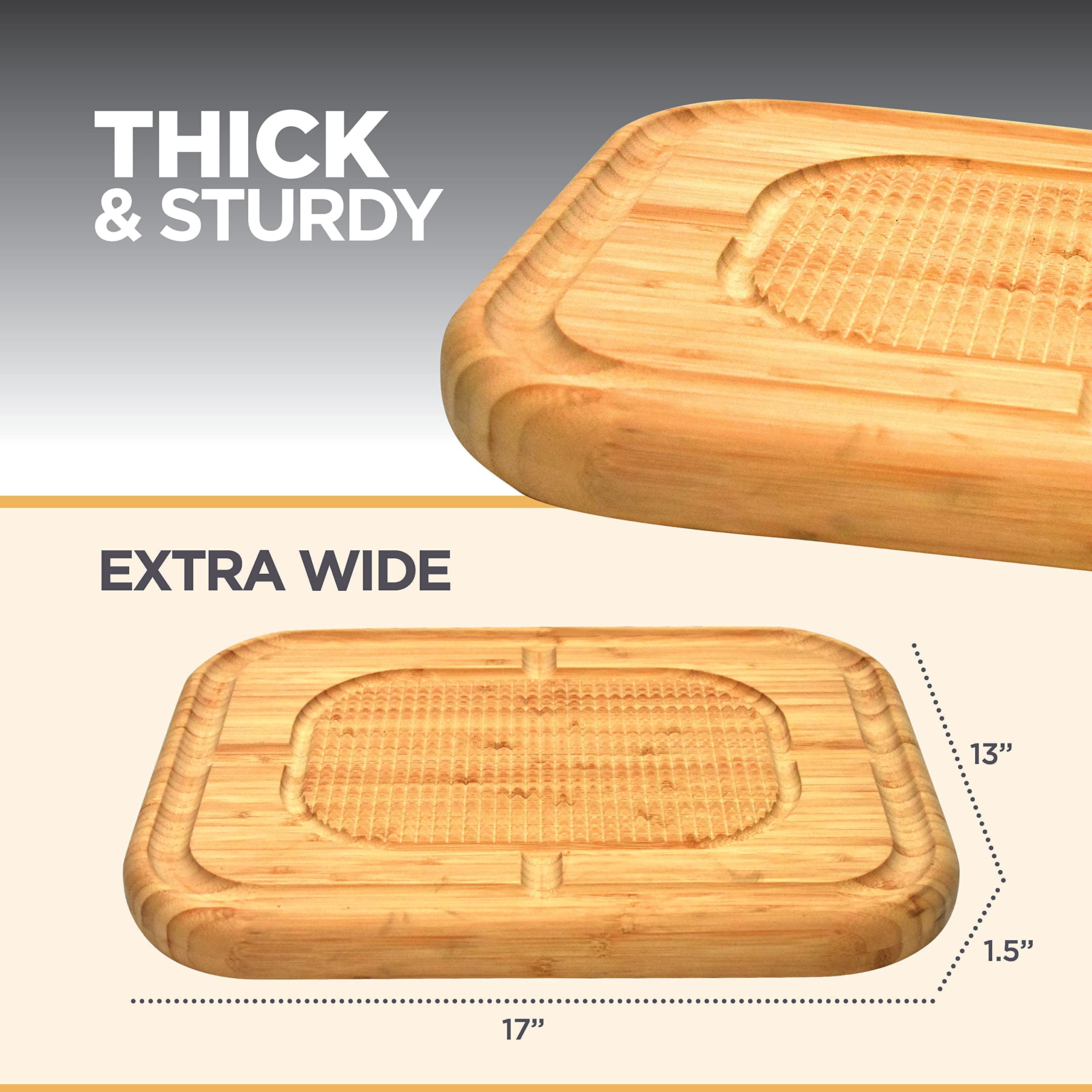 Cutting Board for Meat - Bamboo Butcher Block with Juice Groove - Large Wooden Kitchen Cutting Board with Pyramid Design to Stabilize Meat - Reversible Serving Tray and Chopping Board for Countertop  - Very Good