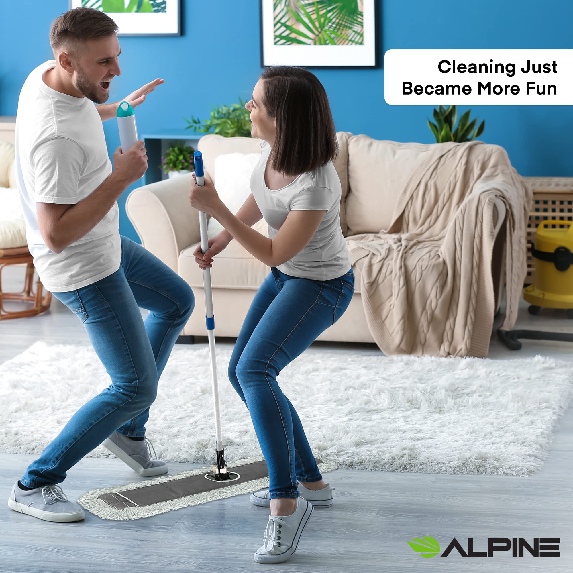 Alpine Industries Heavy Duty Cotton Mop - Dry Mop for Dirt Dust for Clean Hardwood Floor, Office and Garage - Floor Cleaner - Commercial Mop - Super Absorbent Industrial Mop  - Very Good