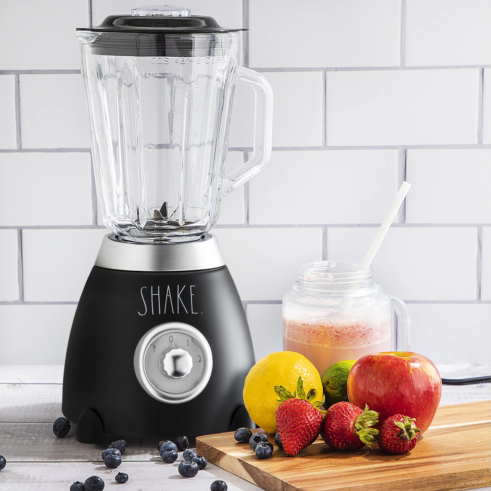 Rae Dunn Table and Countertop Blender- 2 Speed Blender with 1.5 L Glass Container and Lid, 500 W Shake and Smoothie Maker, Juice Blender with 6 Blades  - Like New