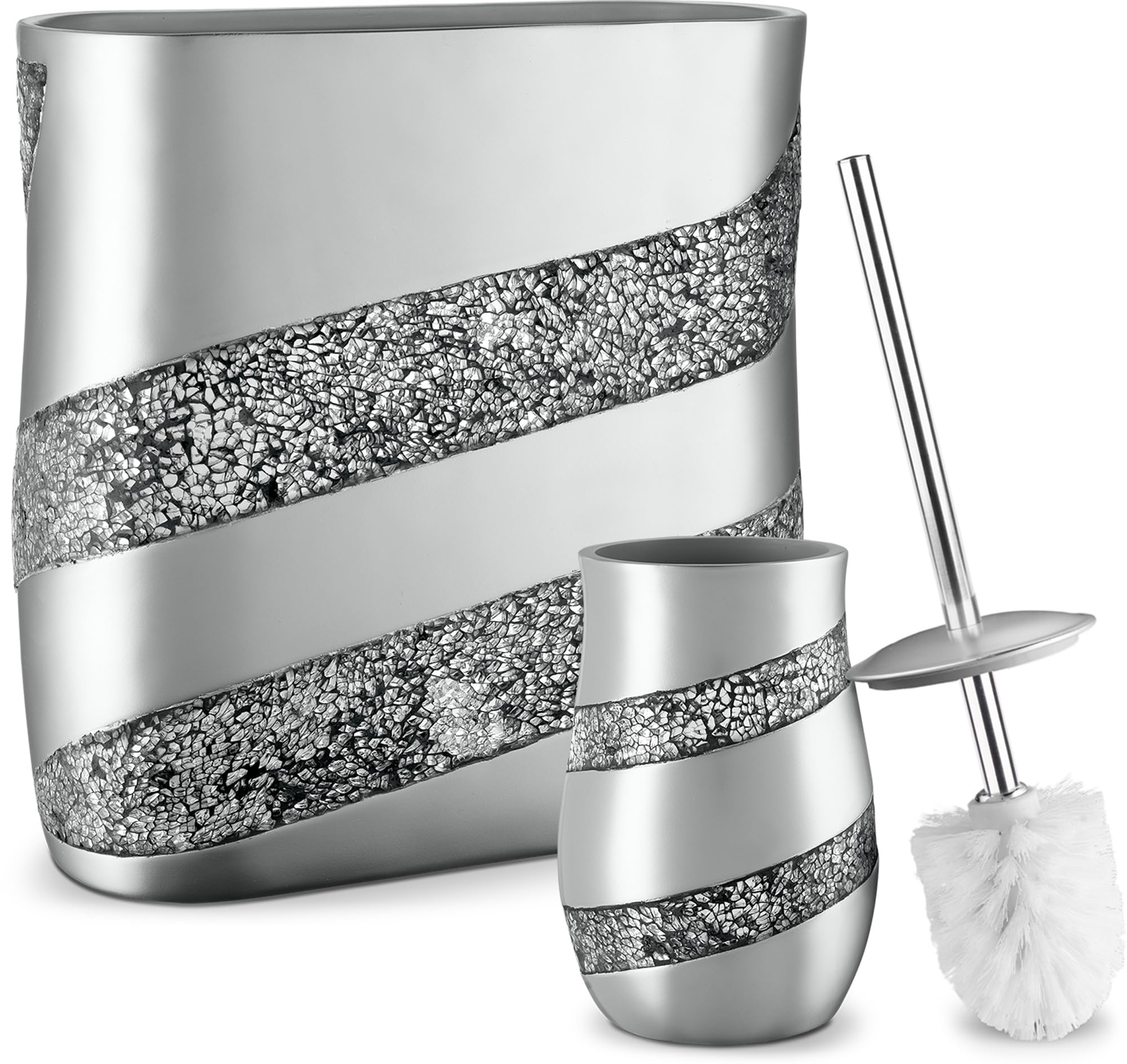 Creative Scents Toilet Brush and Holder Set - Silver Mosaic Toilet Bowl Brush and Holder, Toilet Cleaner Brush with Sturdy Stainless Steel Handle, Bathroom Toilet Scrubber Brush with Decorative Holder  - Like New