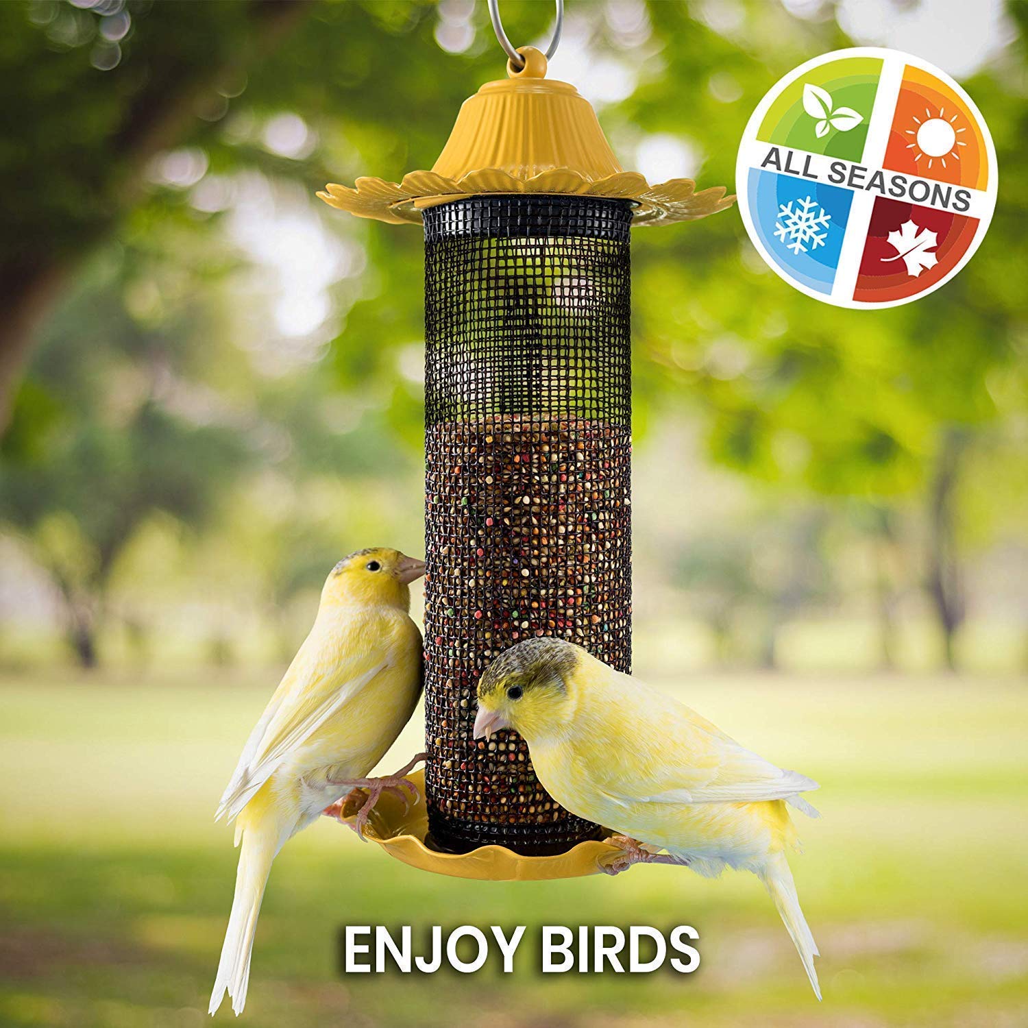 Finch Bird Feeders for Outside [Set of 2] 0.5 LB Capacity Yellow Wild Bird Feeders, Seeds Attracts Small Birds to Backyard & Garden. Tube Bird Feeders for Outdoors.  - Acceptable