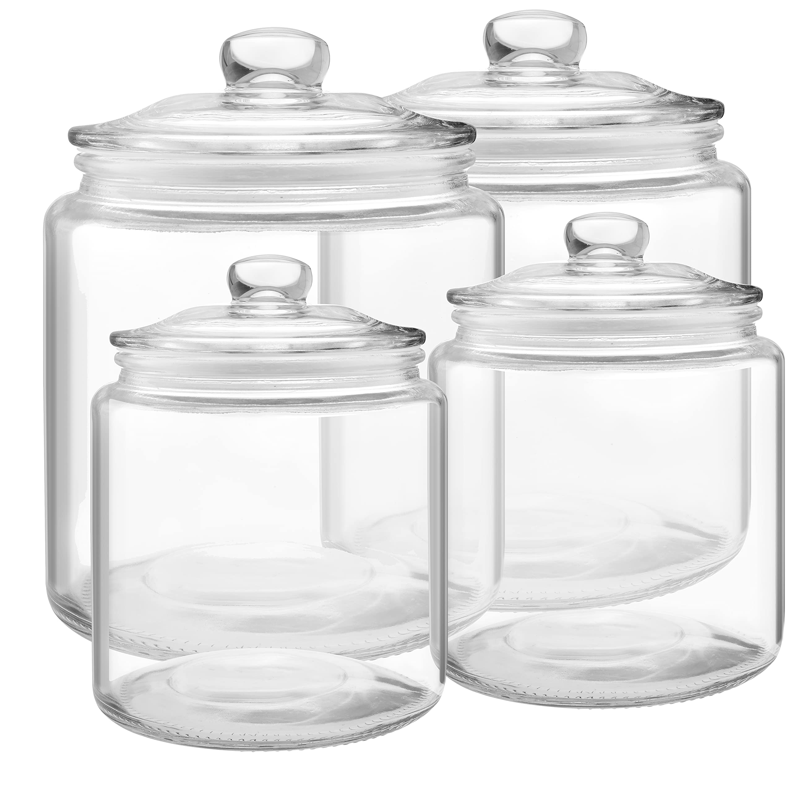 Glass Cookie Jar -2x 1/2 Gallon (64oz) & 1/4Gallon (32oz) - Glass Apothecary Jars With Lids - Canister Sets For Kitchen Counter - Glass Candy Jars - Glass Canisters Set Of 4 - Sugar Containers For Countertop  - Like New
