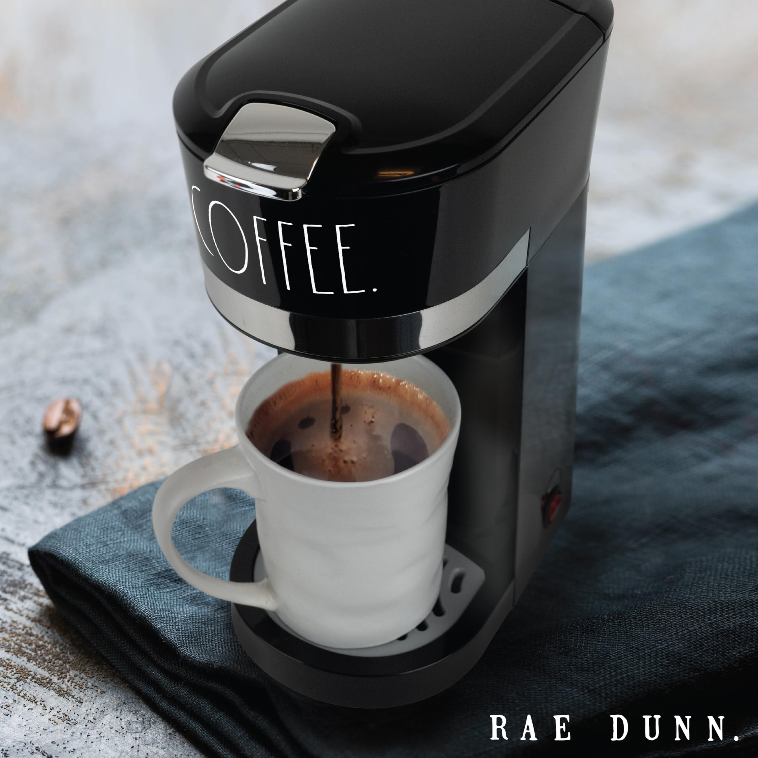 Rae Dunn 2-IN-1 Single Serve Coffee Maker - 700 Watt, Coffee Grounds, 30oz Water Reservoir, One-Click Operation, 12oz Each Brew, Removable Drip Tray  - Acceptable