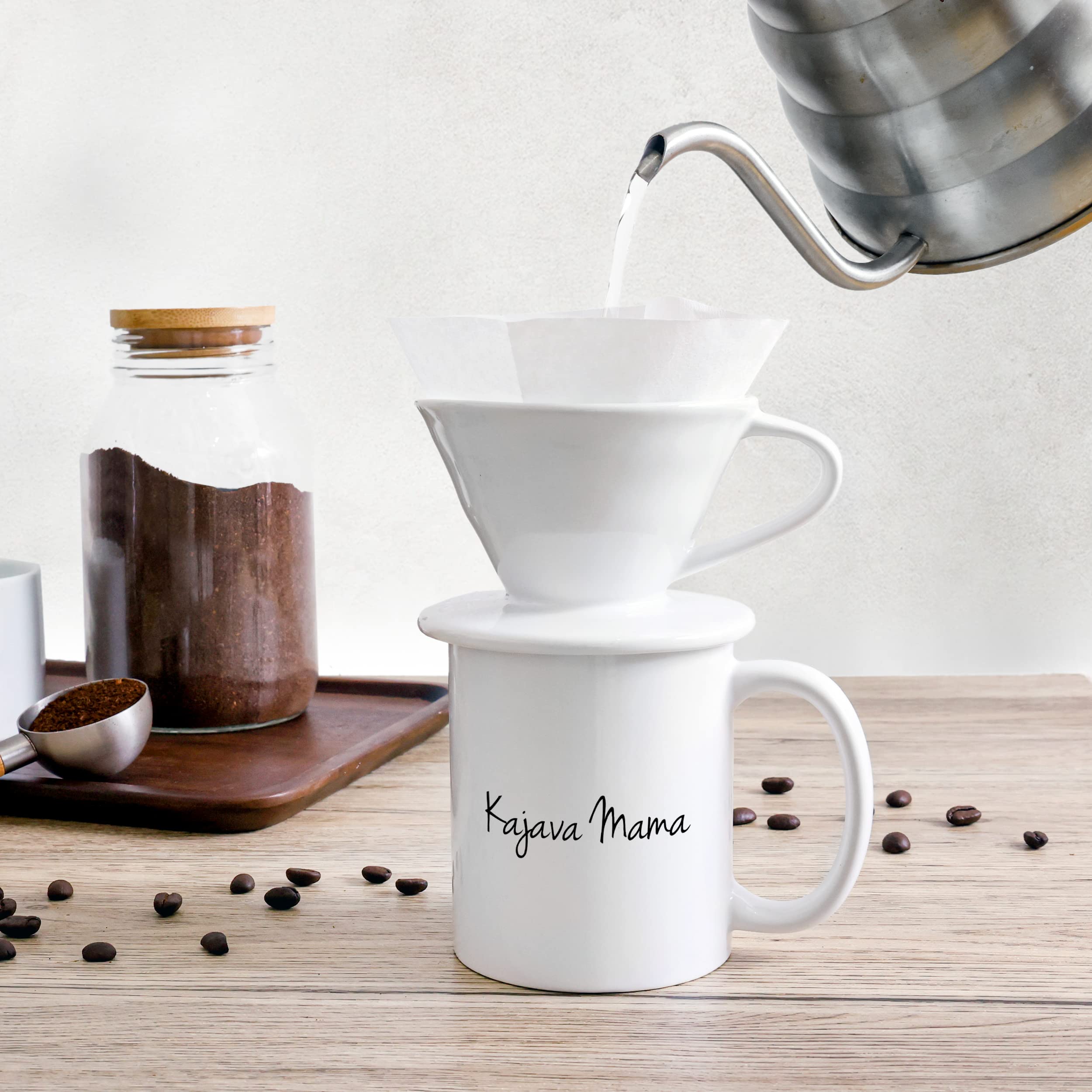 Kajava Mama Pour Over Coffee Dripper - Ceramic Slow Brewing Accessories for Home, Cafe, Restaurants - Easy Manual Brew Maker Gift - Strong Flavor Brewer - V02 Paper Cone Filters - Brown, 2 Cup size  - Like New