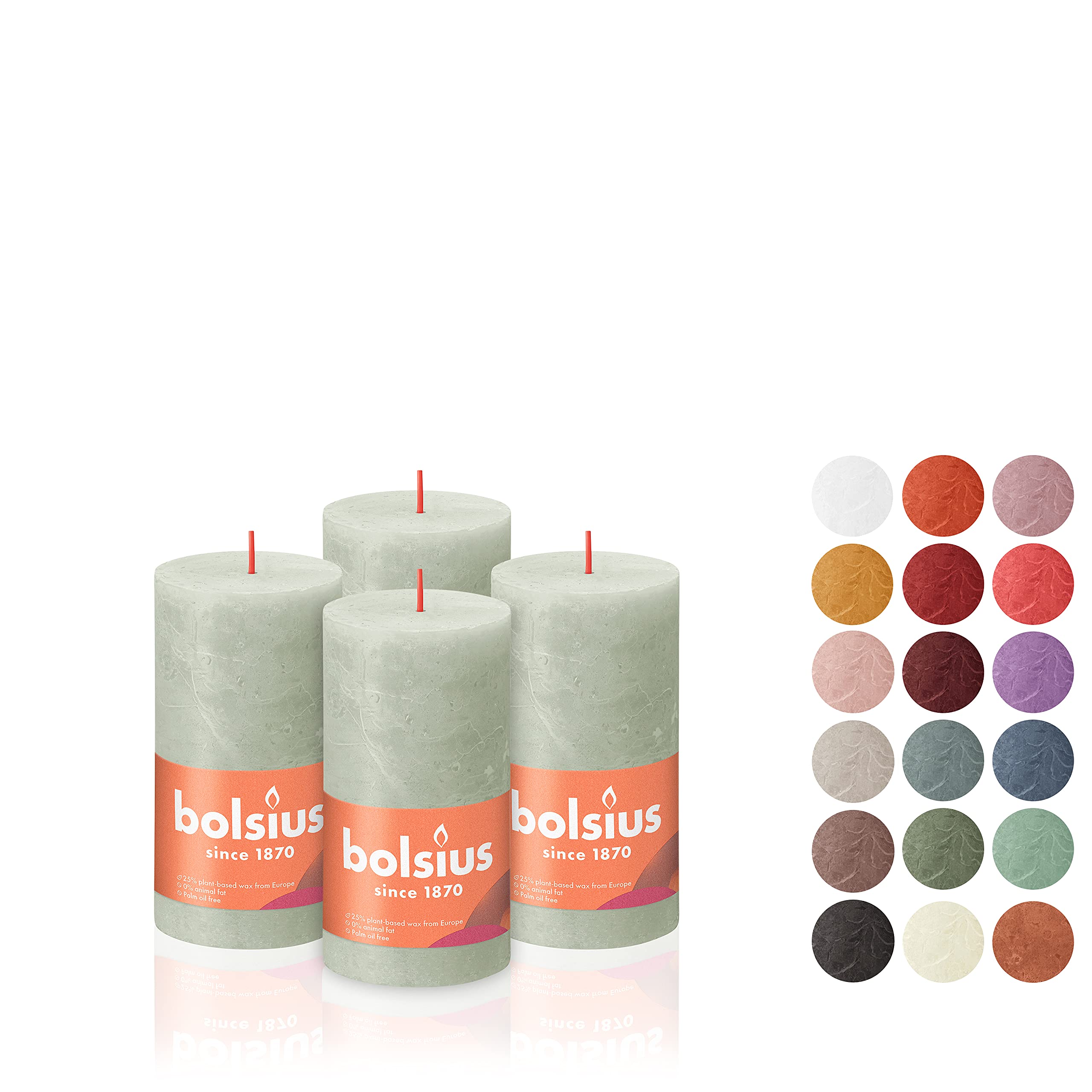 BOLSIUS 4 Pack Foggy Green Rustic Pillar Candles - 2 X 4 Inches - Premium European Quality - Includes Natural Plant-Based Wax - Unscented Dripless Smokeless 30 Hour Party and Wedding Candles  - Very Good