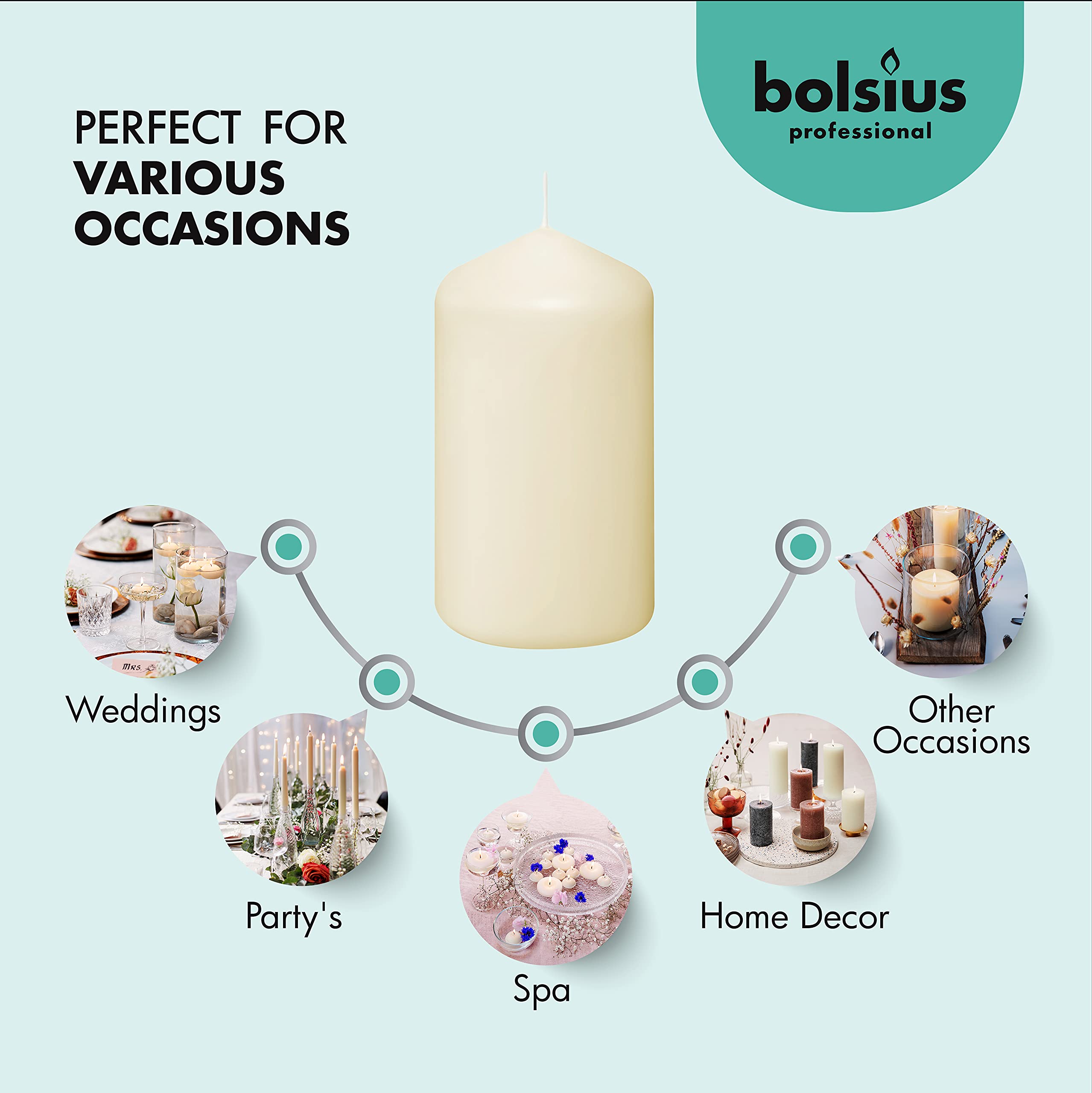 BOLSIUS Set of 12 Ivory Pillar Candles  - Like New
