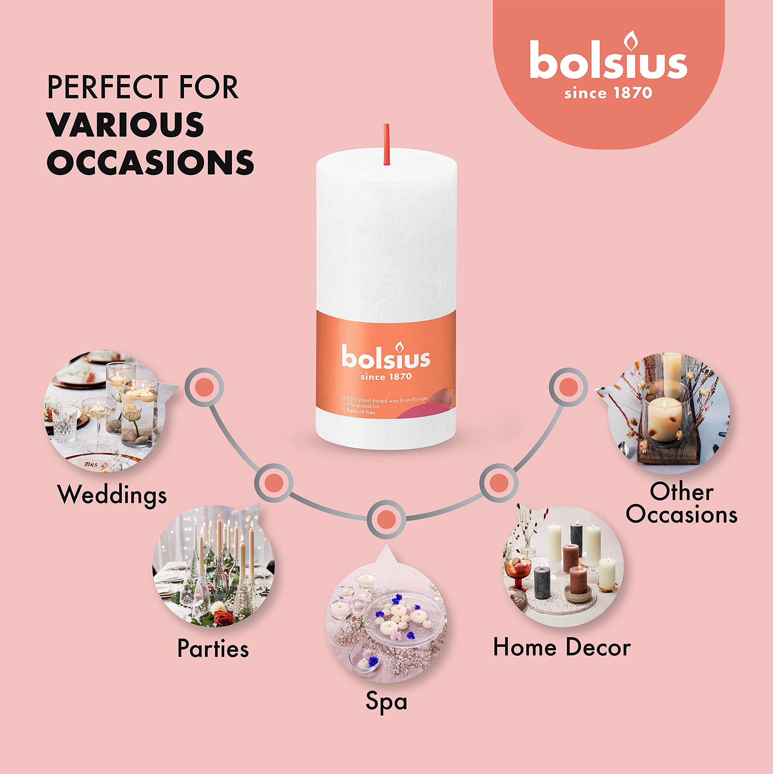 BOLSIUS 4 Pack White Rustic Pillar Candles - 2 X 4 Inches - Premium European Quality - Includes Natural Plant-Based Wax - Unscented Dripless Smokeless 30 Hour Party D�cor and Wedding Candles  - Very Good