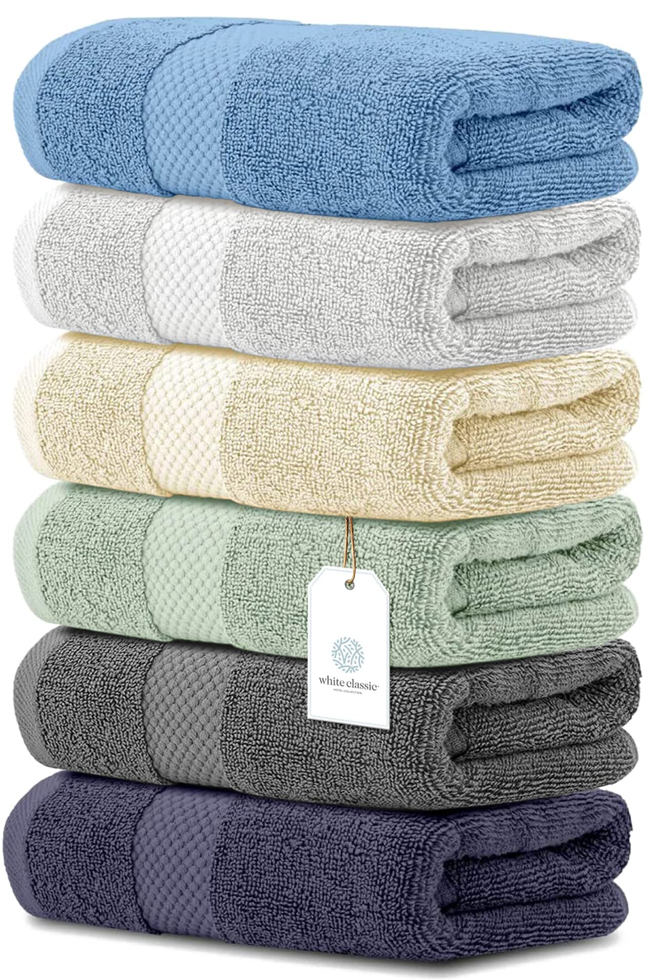 White Classic Luxury Hand Towels for Bathroom-Hotel-Spa-Kitchen-Set - Circlet Egyptian Cotton - 16x30 Inches - Set of 6 (Multi)  - Very Good