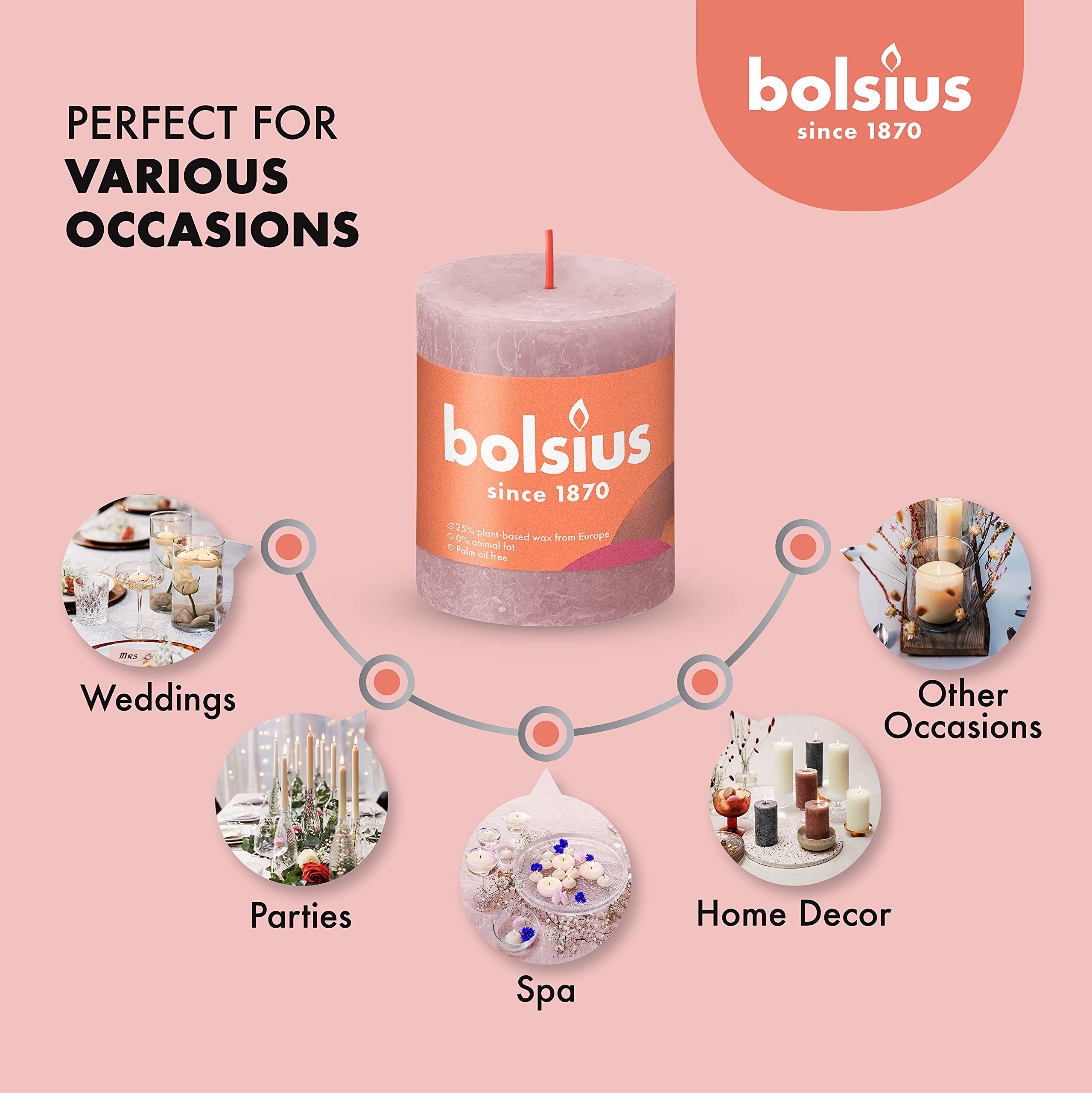 BOLSIUS Pillar Candles - Premium European Quality - Natural Eco-Friendly Plant-Based Wax - Unscented Dripless Smokeless 35 Hour Party and Wedding Candles  - Like New