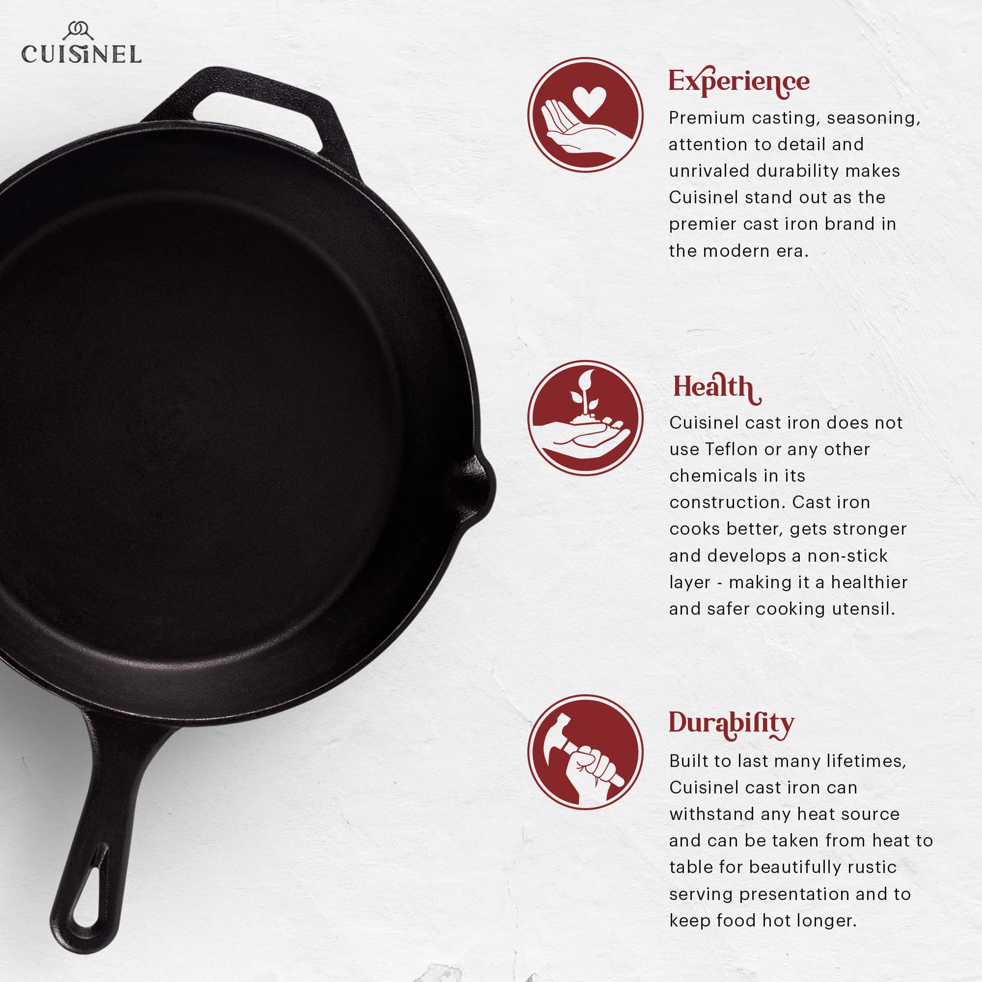 Cuisinel Cast Iron Skillet with Lid - 12"-Inch Frying Pan + Glass Cover + Silicone Handle Holder - Pre-Seasoned Oven Safe Cookware - Indoor/Outdoor Use - Grill, BBQ, Fire, Stovetop, Induction  - Good
