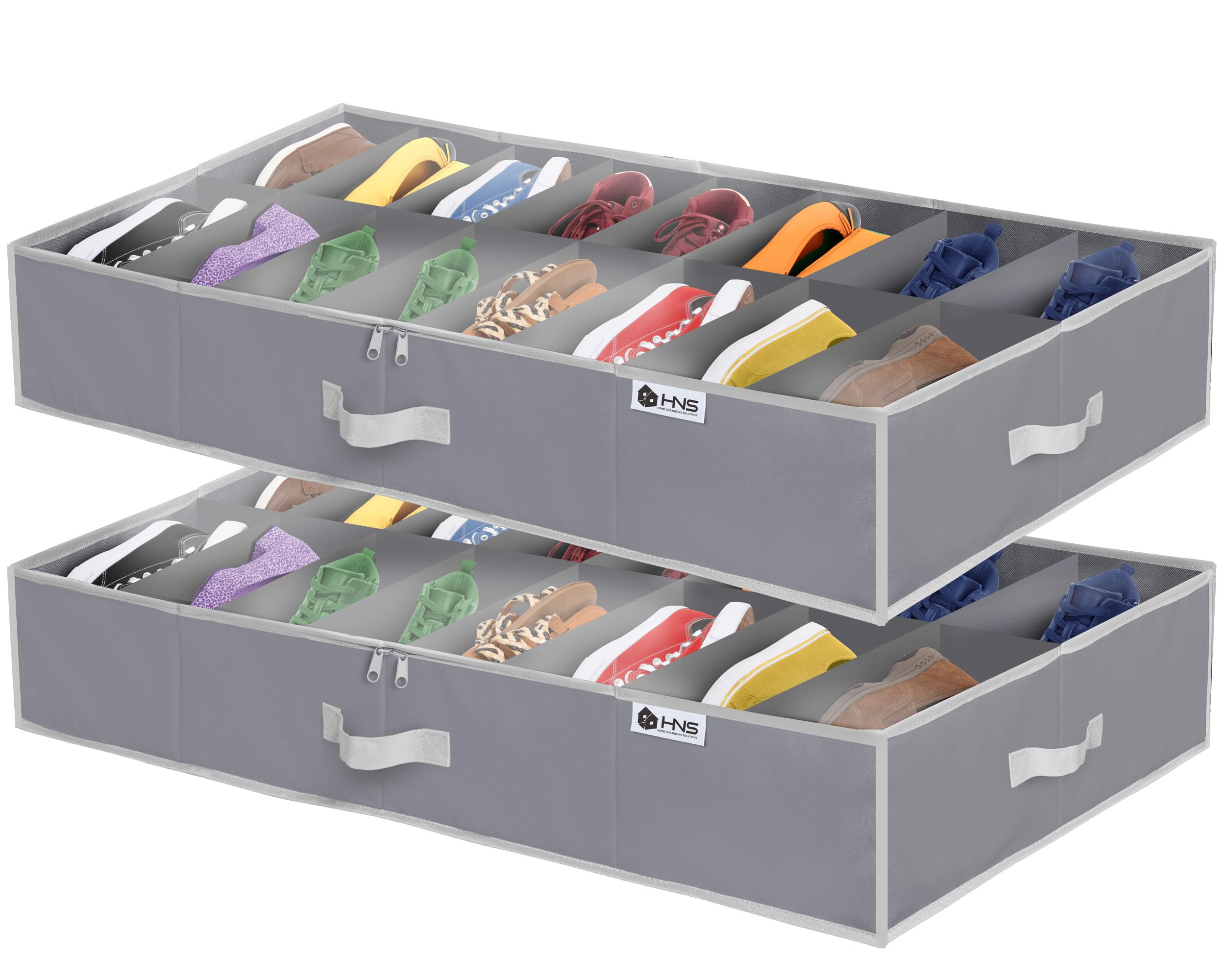 Under Bed Shoe Storage Organizer - Set of 2 � TEAR-RESISTANT Heavy Duty 600D Material - Fits All Styles Men's and Women's Shoes, Up to 32 Pairs - Extra-Strong Zipper - Grey-Perfect for College Dorms  - Like New