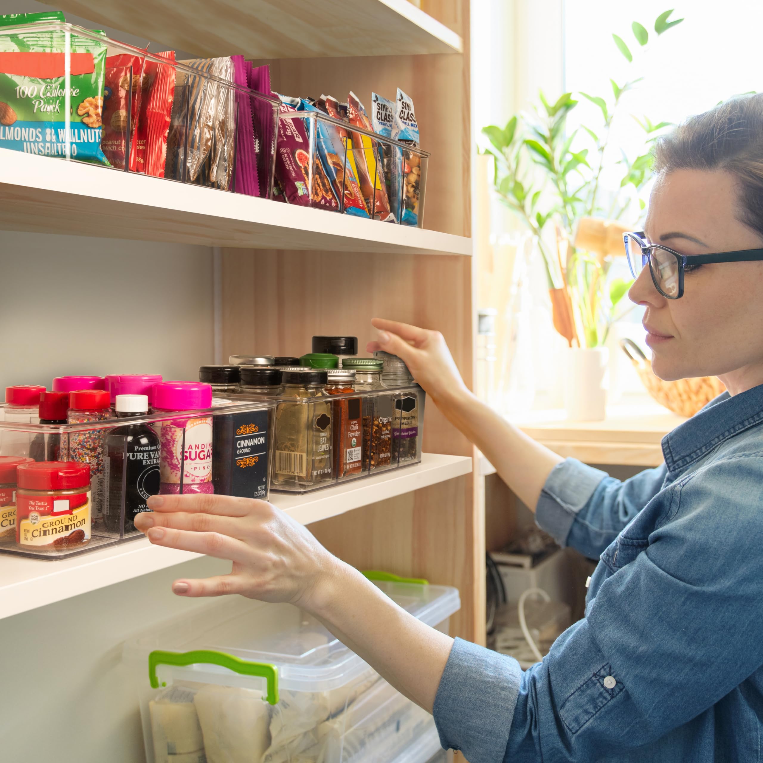 ClearSpace Plastic Pantry Organization and Storage Bins with Dividers & Lids � Perfect Kitchen Organization or Kitchen Storage � Fridge Organizer, Refrigerator Bins, Cabinet Organizers, 2 Pack  - Very Good