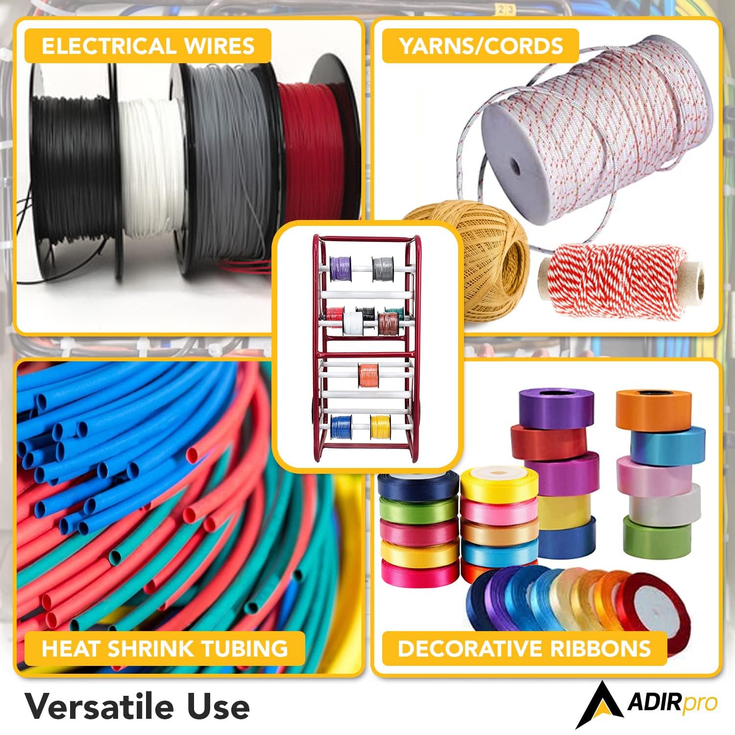 AdirPro Transportable Multiple Axle Cable Caddy - Multi-Spool Wire Rack Dispenser - Easy Use Cable Holder & Distribution - For Workplace Efficiency  - Acceptable