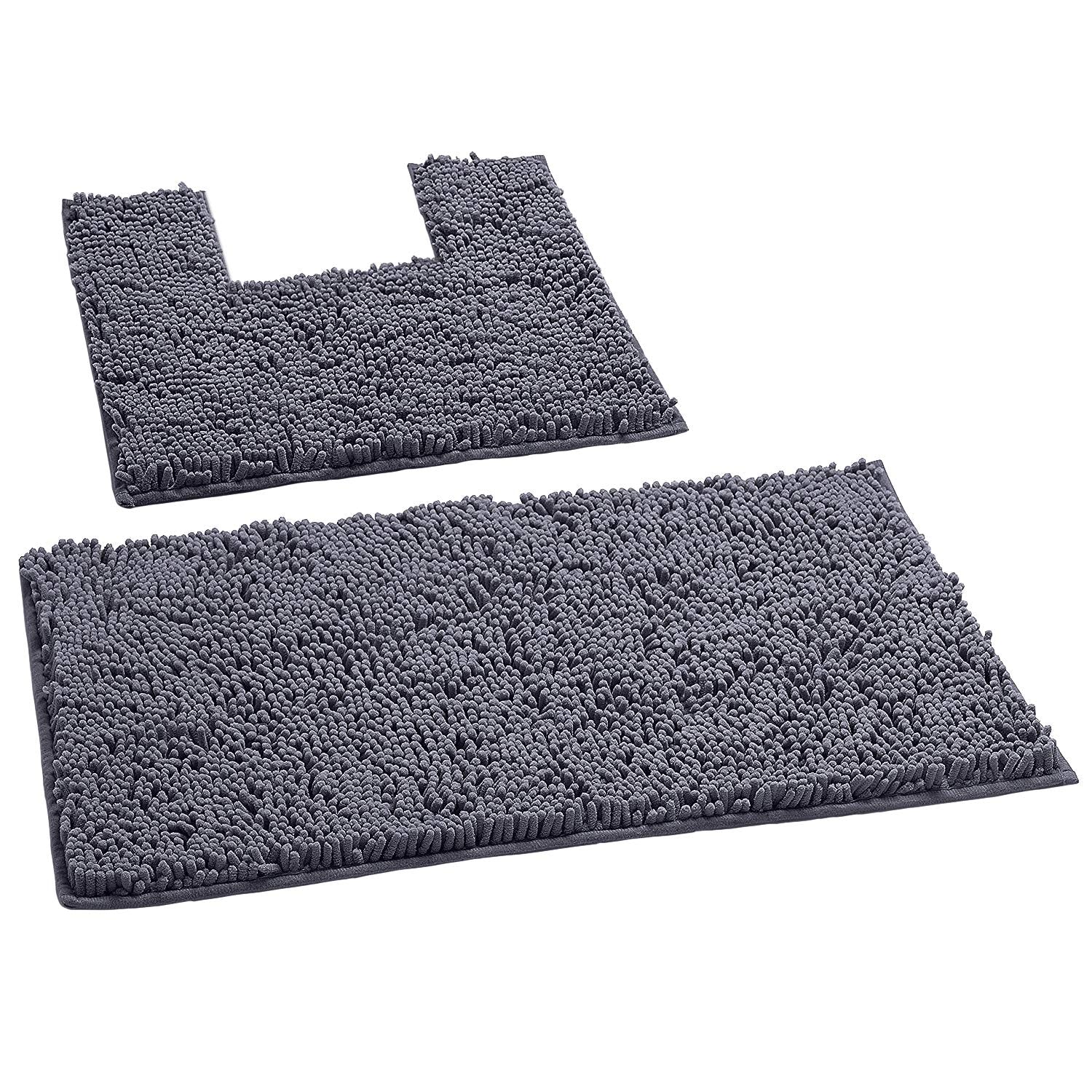 LuxUrux Red Bathroom Rugs Chenille 2-Piece Bath Mat Set - Soft Plush Bath Rug + Toilet Mat. 1'' Microfiber Shaggy Carpet, Super Absorbent, Machine Washable (30x20 Rectangular + 20x20 Square)  - Collectible Very Good