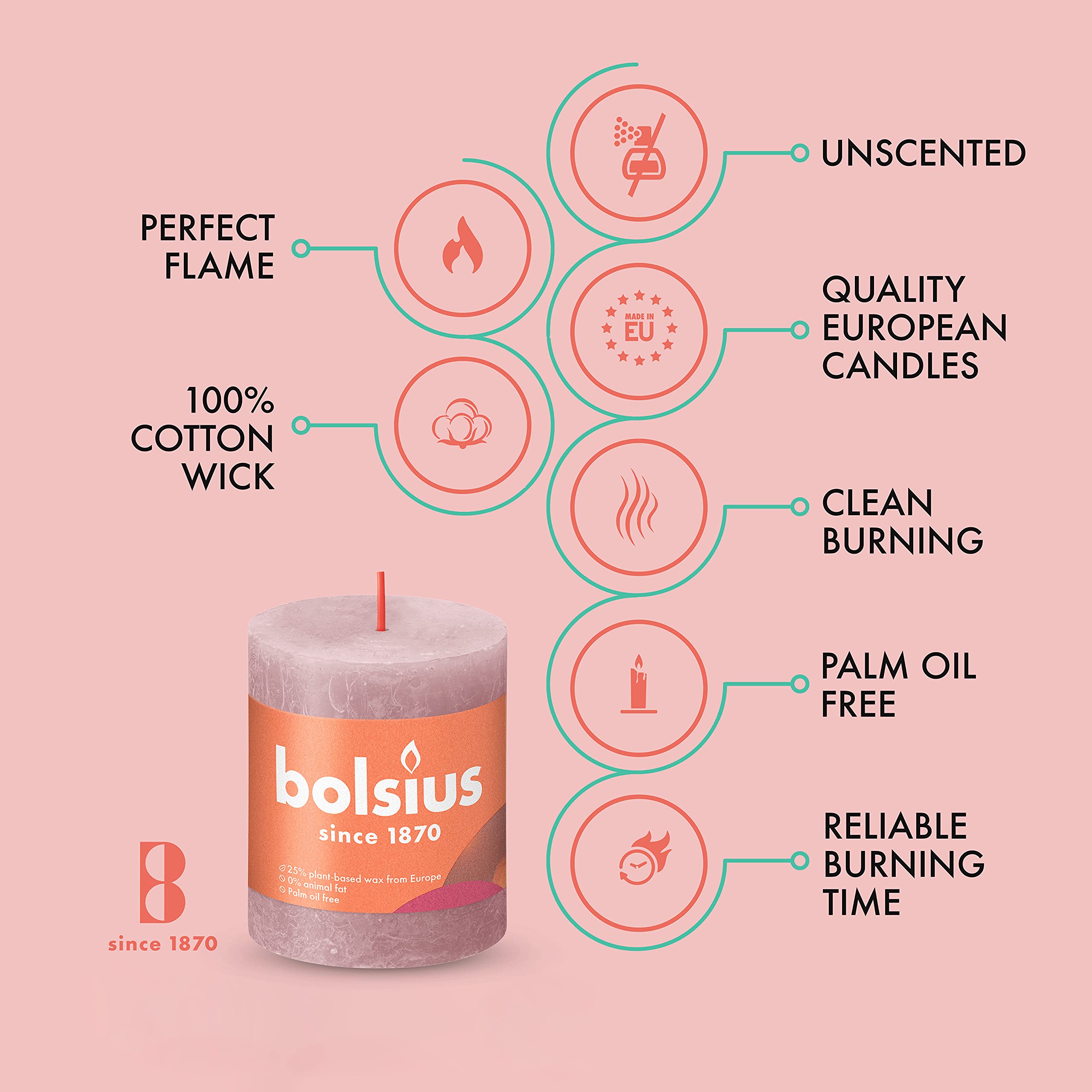 BOLSIUS Pillar Candles - Premium European Quality - Natural Eco-Friendly Plant-Based Wax - Unscented Dripless Smokeless 35 Hour Party and Wedding Candles  - Very Good